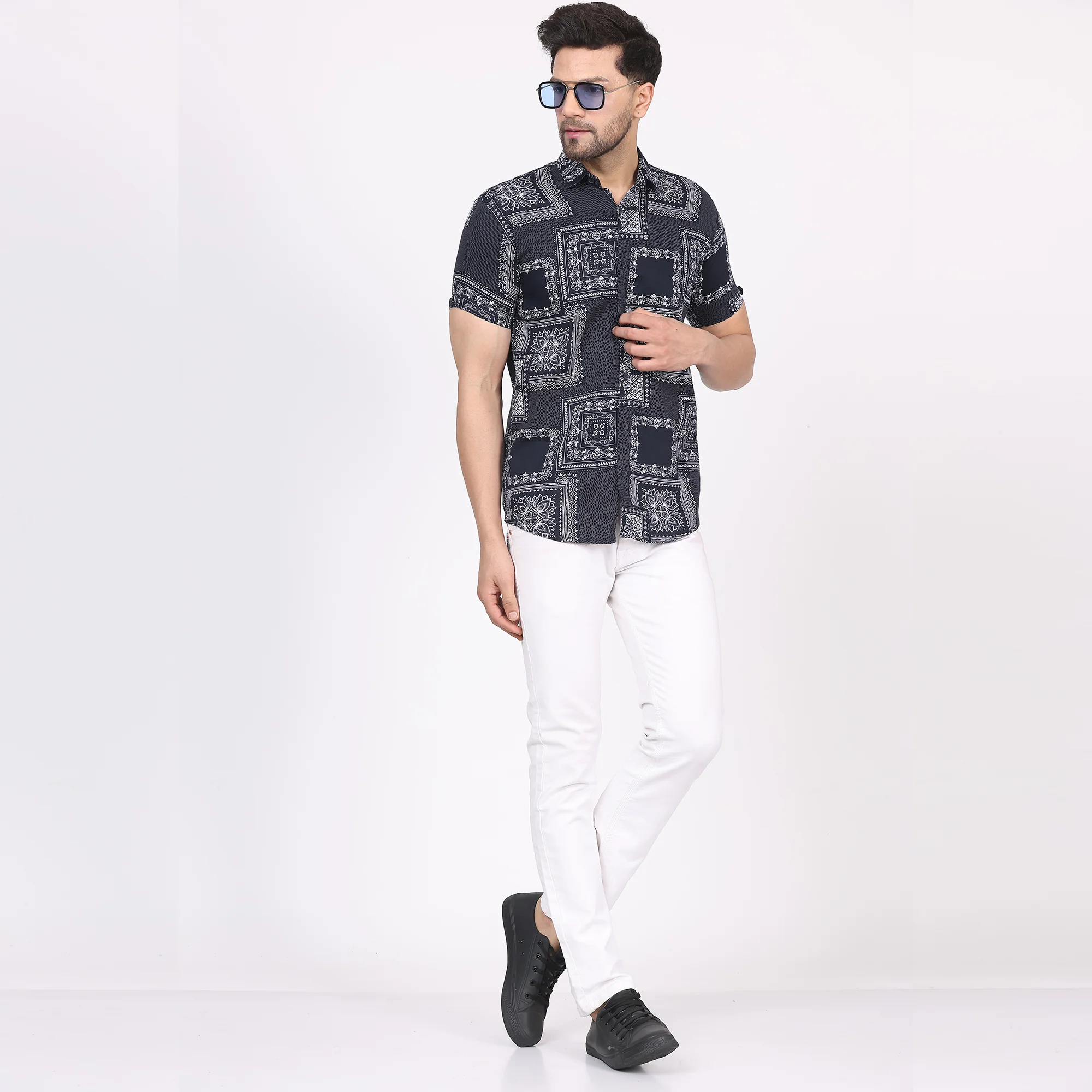 Men's Regular Fit Half Sleeve Printed Shirt-Black - Image 5