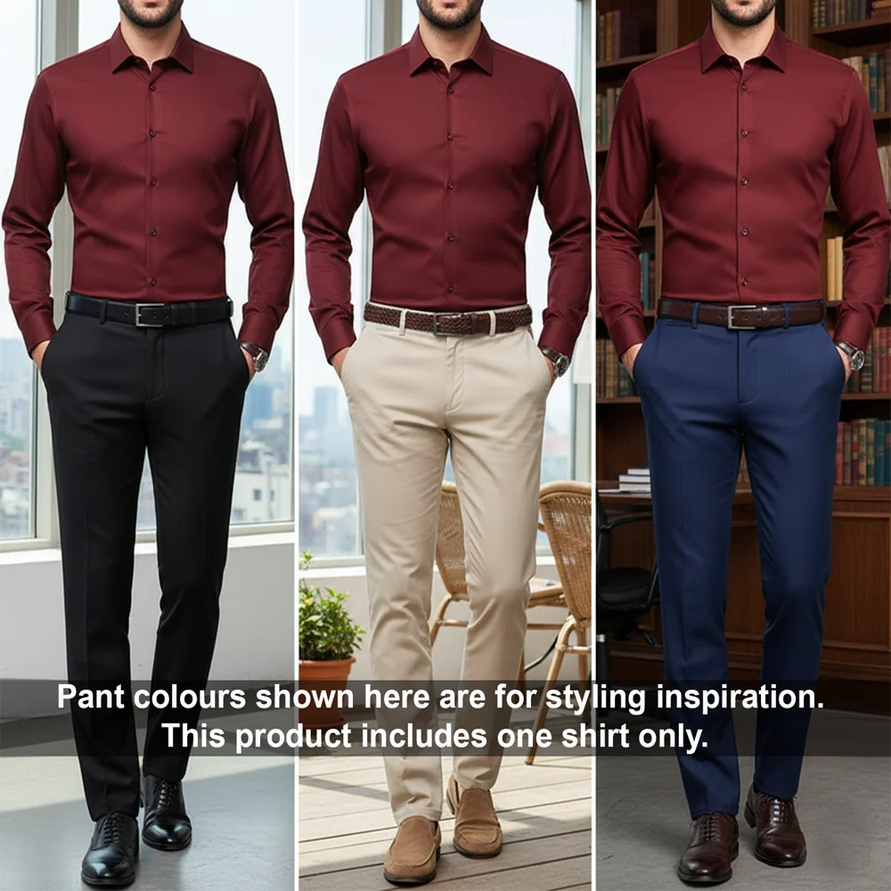Men's Satin Lycra formal Full Sleeve Shirt Maroon - Image 4