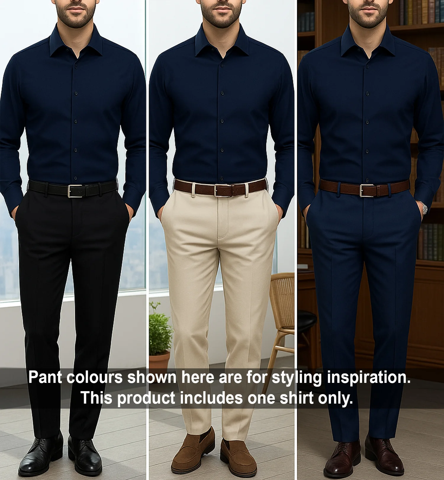 Men's Satin Lycra formal Full Sleeve Shirt Navy Blue - Image 4