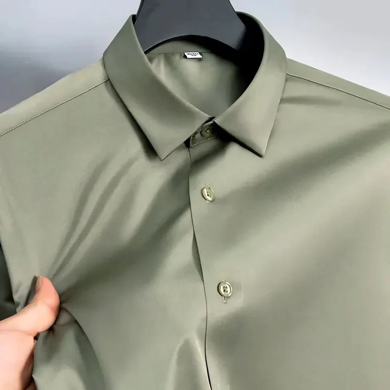 Men's Satin Lycra formal  Full Sleeve shirt Olive