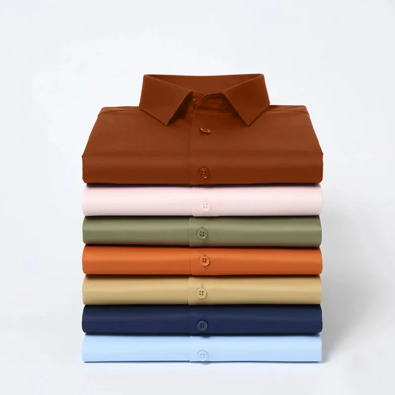 Men's Satin Lycra formal Full Sleeve Shirt Orange - Image 2
