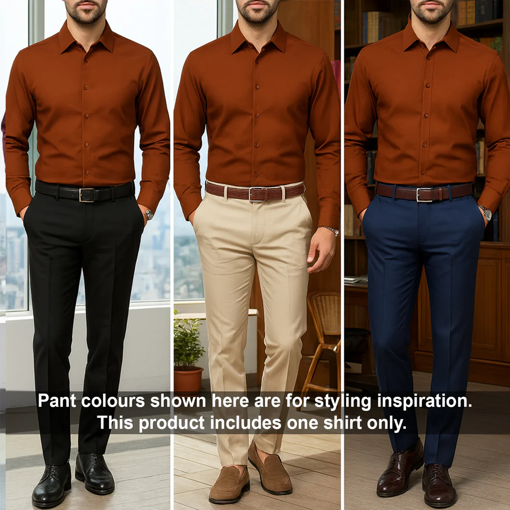 Men's Satin Lycra formal Full Sleeve Shirt Orange - Image 4