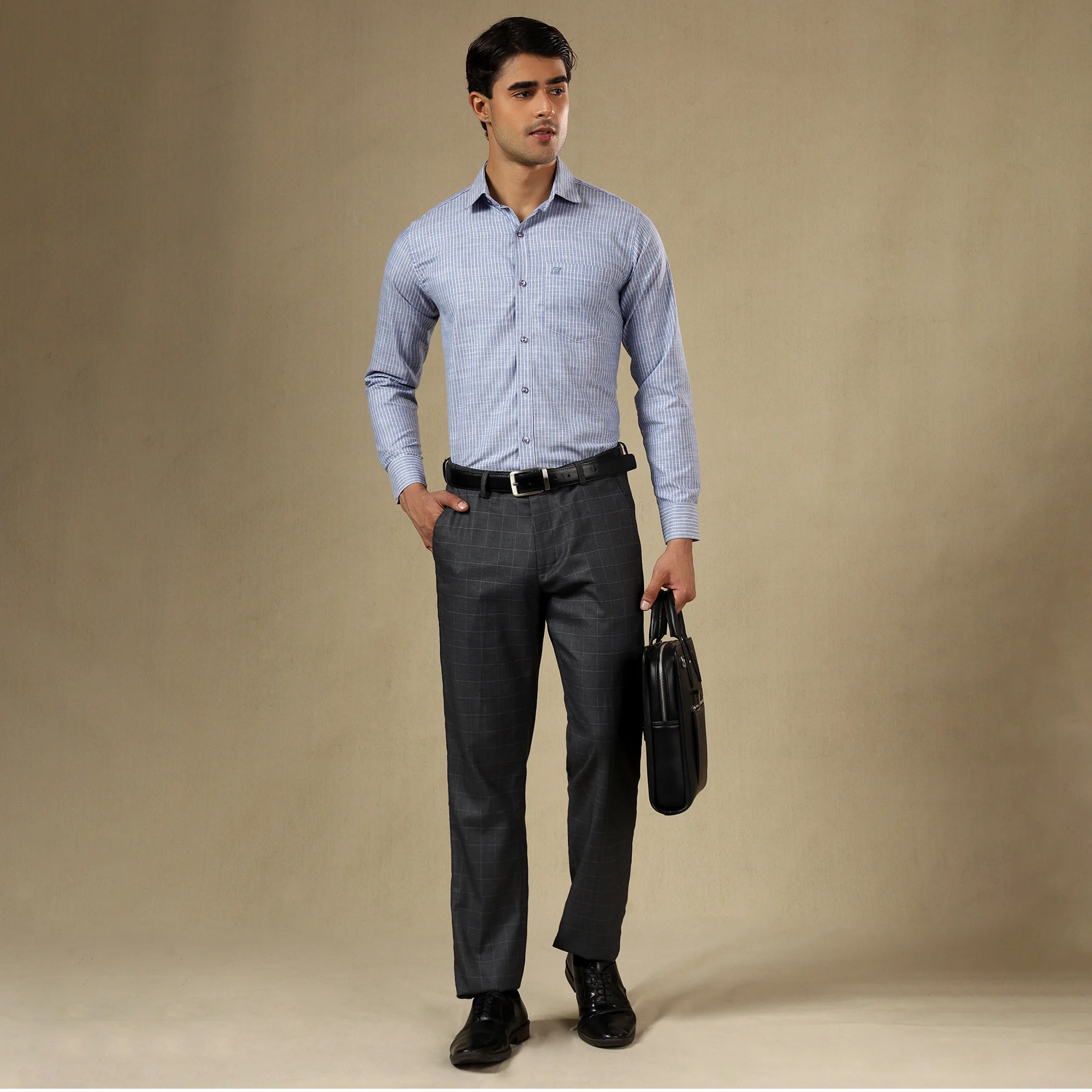 STRIPED LINEN SHIRT | SINGLE POCKET STRIPE SHIRT FOR MEN-Blue - Image 4