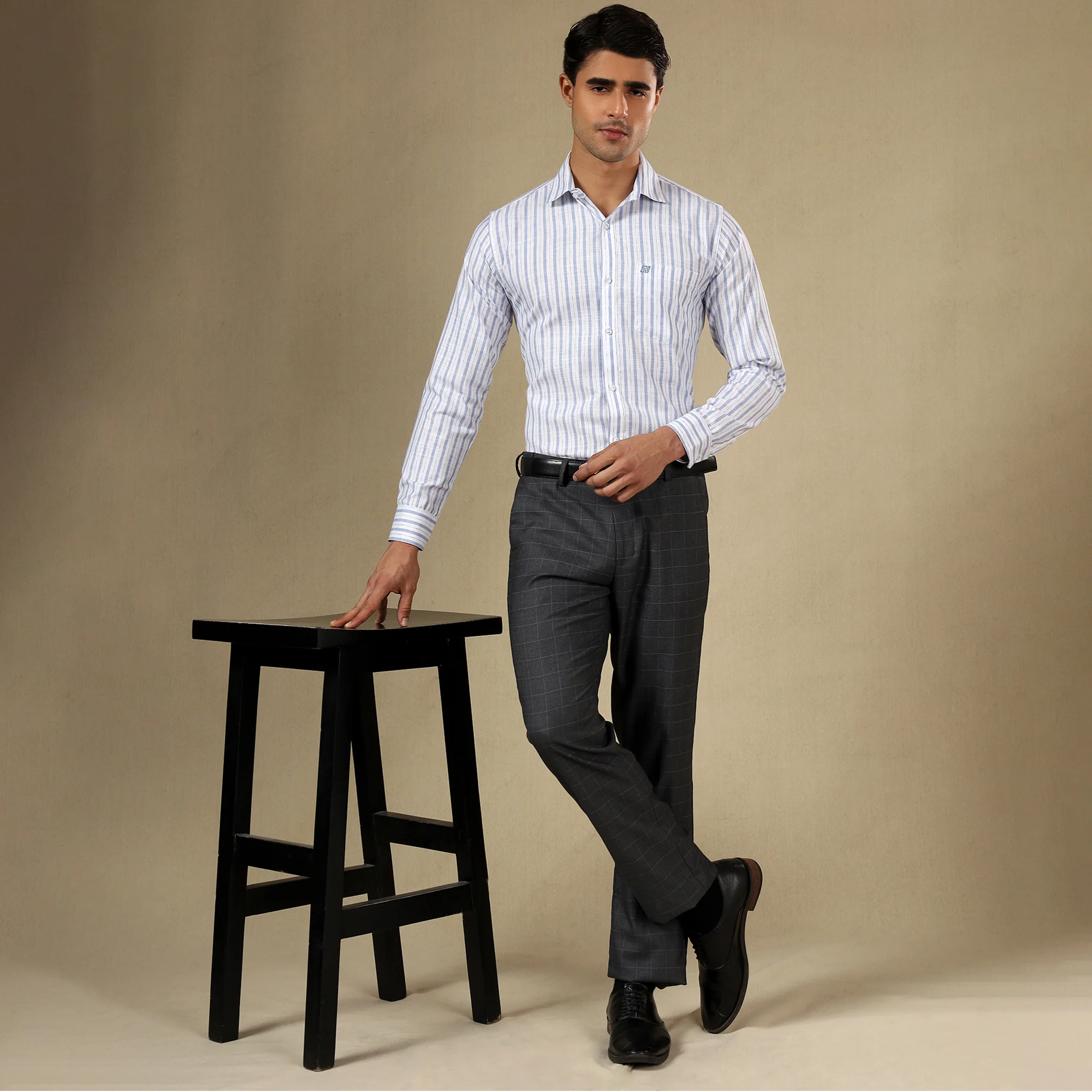 STRIPED LINEN SHIRT | SINGLE POCKET STRIPE SHIRT FOR MEN-Sky Blue - Image 4