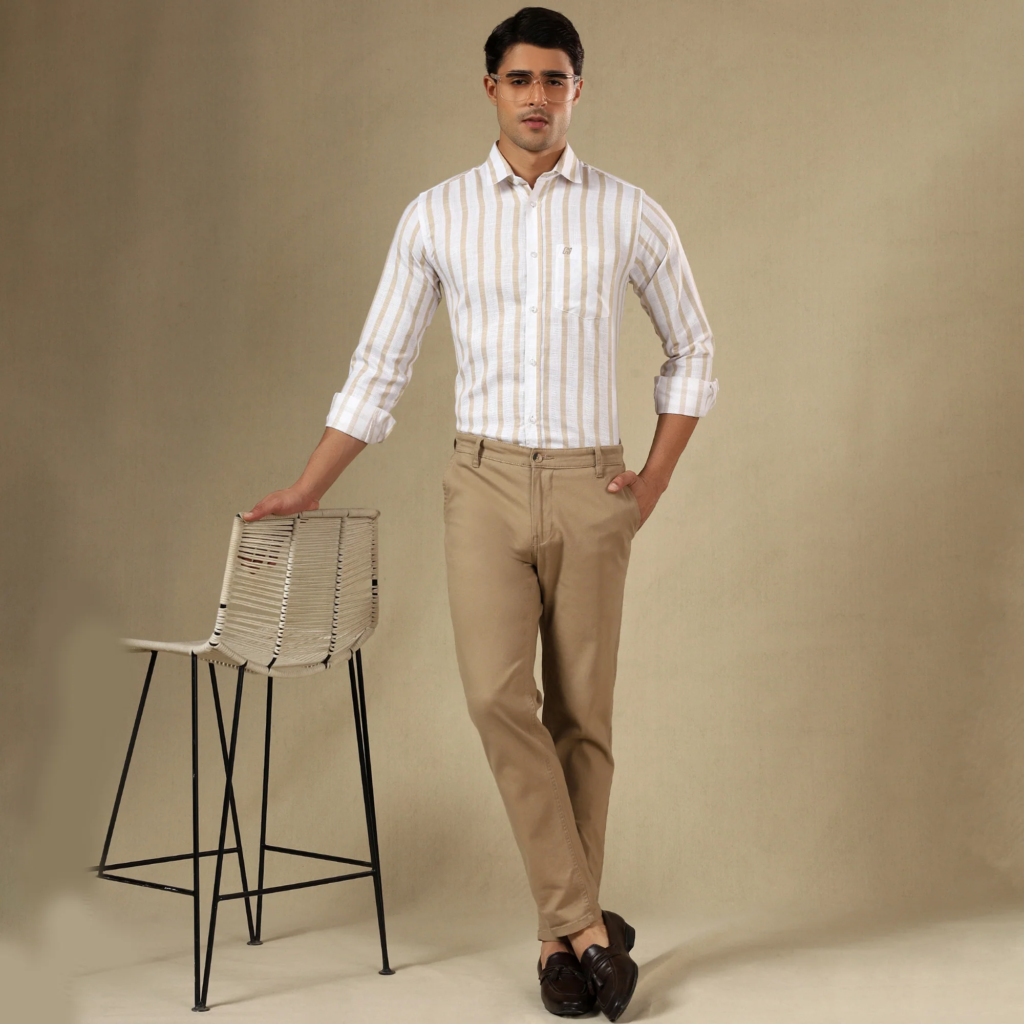 STRIPED LINEN SHIRT | SINGLE POCKET STRIPE SHIRT FOR MEN-Yellow - Image 4