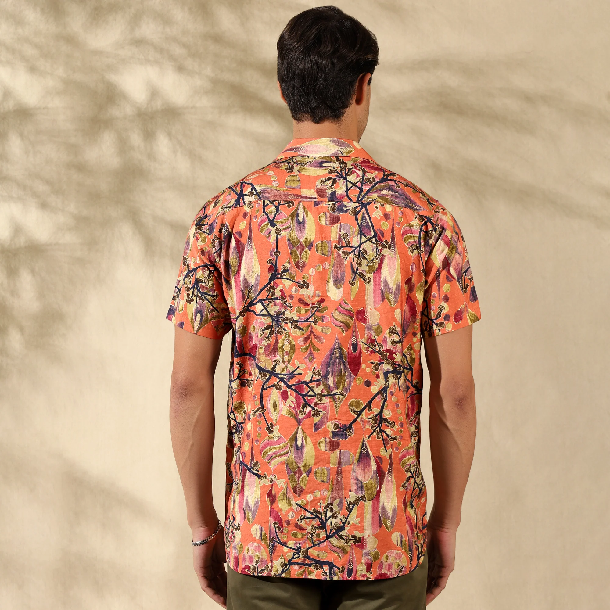 ORANGE HALF CASUAL PRINTED COTTON SHIRT REGULAR FIT FOR MEN - Image 3