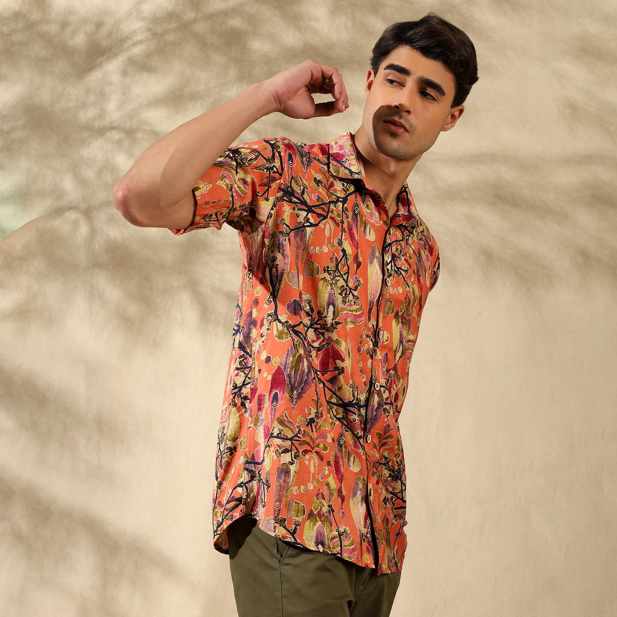 ORANGE HALF CASUAL PRINTED COTTON SHIRT REGULAR FIT FOR MEN - Image 6