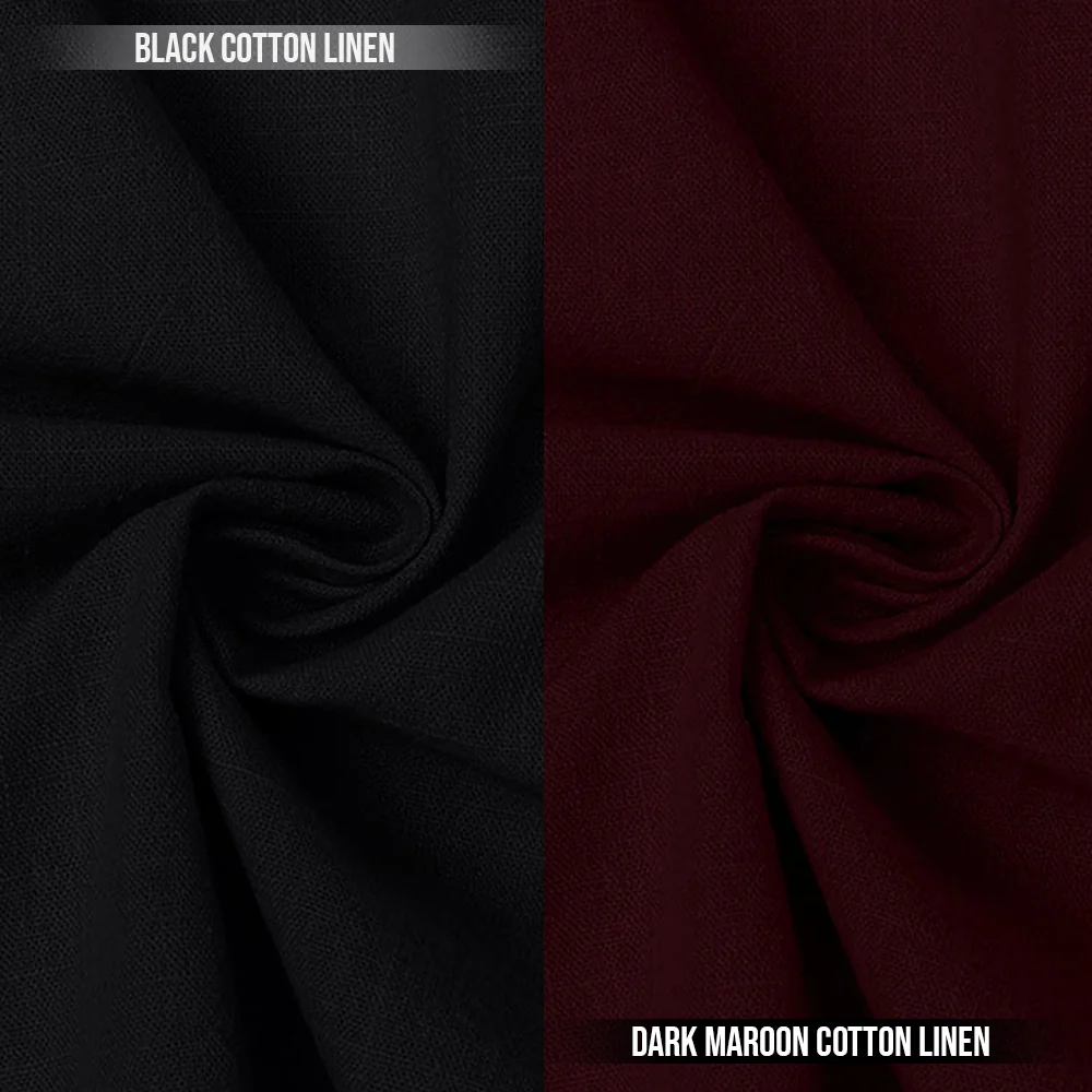 Pack of 2 | Men's Cotton-Linen Chinese Collar T-Neck Shirts | Black & Dark Maroon Combo | Regular fit - Image 2