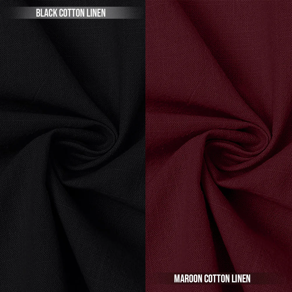Pack of 2 | Men's Cotton-Linen Chinese Collar T-Neck Shirts | Black & Maroon Combo | Regular fit - Image 2