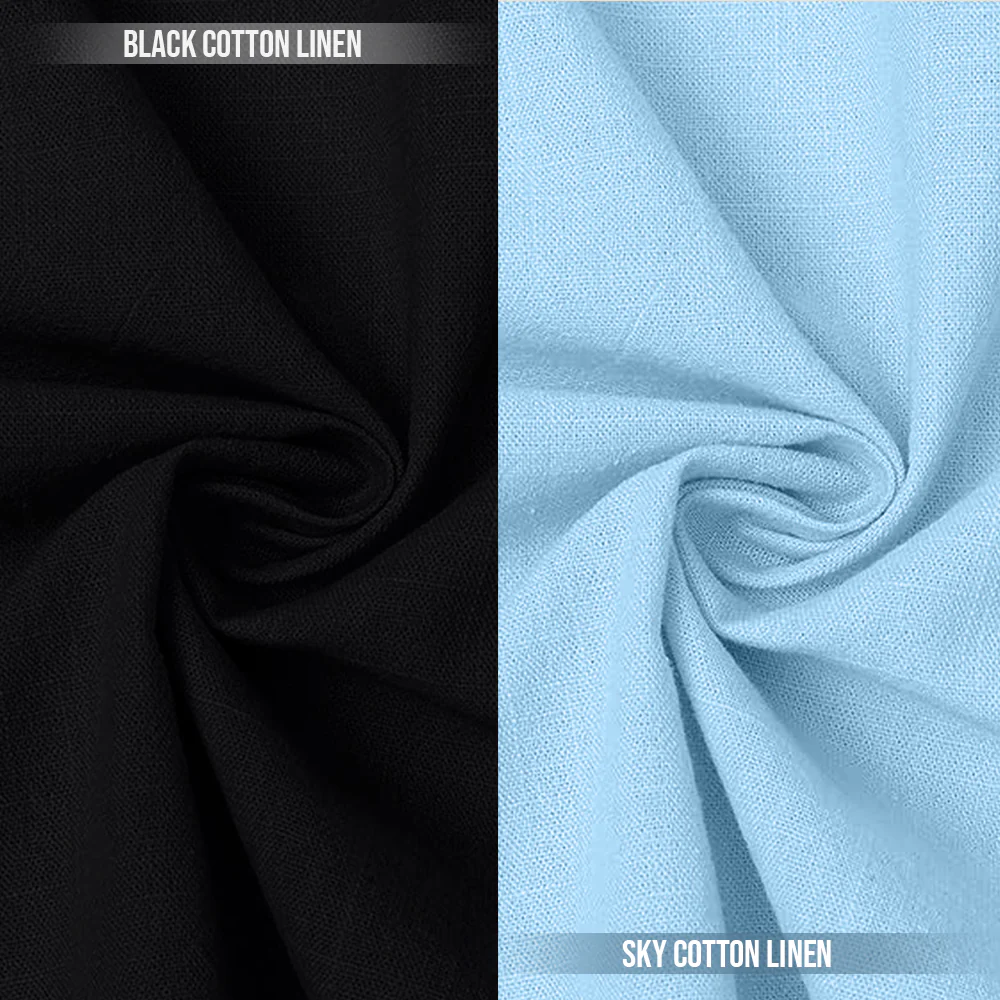 Pack of 2 | Men's Cotton-Linen Chinese Collar T-Neck Shirts | Black & Sky Combo | Regular fit - Image 2