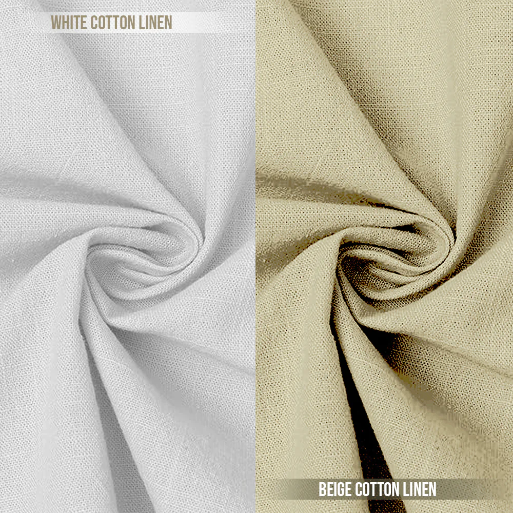 Pack of 2 | Men's Cotton-Linen Chinese Collar T-Neck Shirts | White & Beige Combo | Regular fit - Image 2