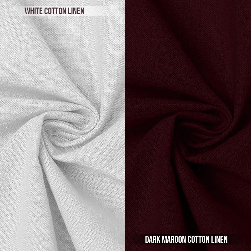 Pack of 2 | Men's Cotton-Linen Chinese Collar T-Neck Shirts | White & Dark Maroon Combo | Regular fit - Image 3