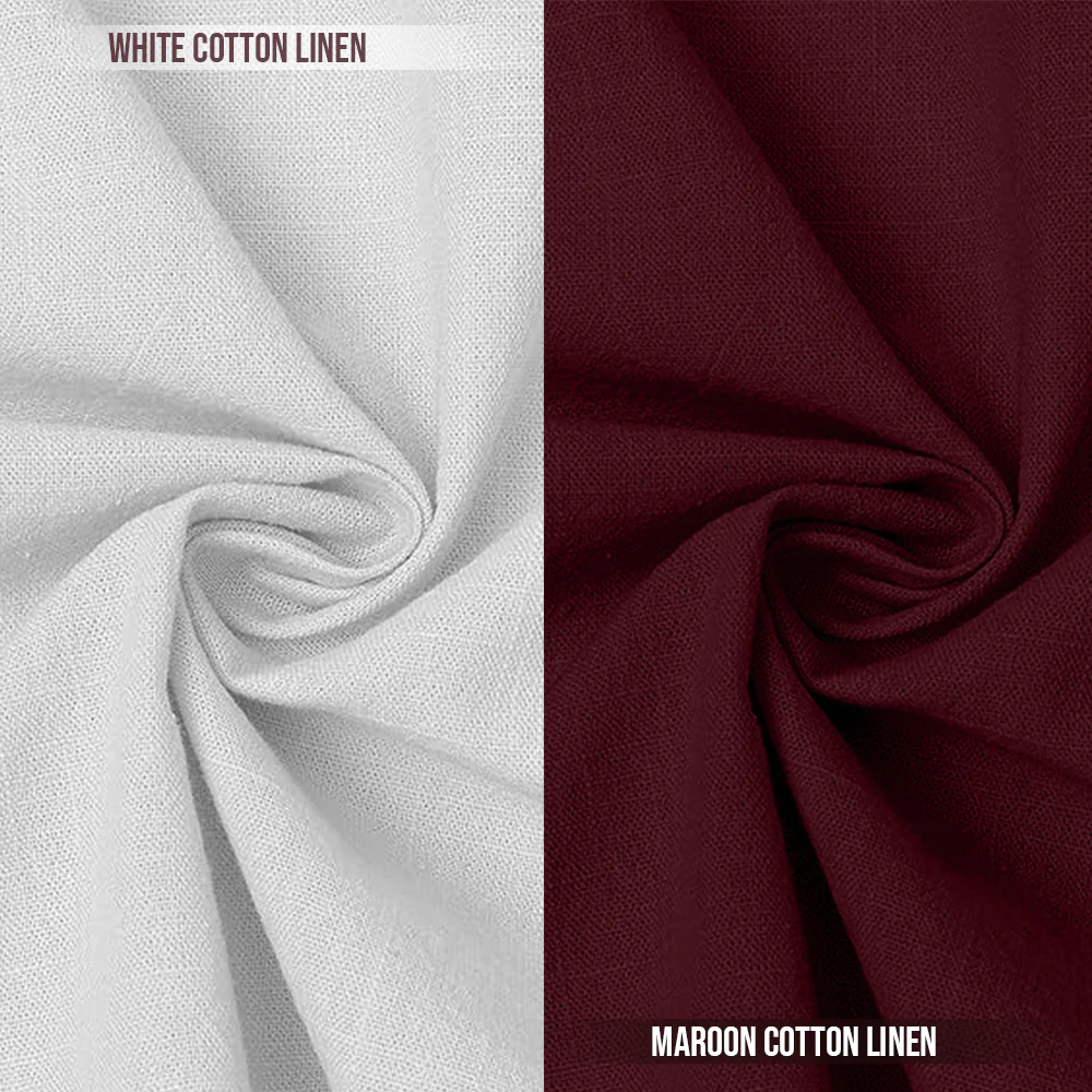 Pack of 2 | Men's Cotton-Linen Chinese Collar T-Neck Shirts | White & Maroon Combo | Regular fit - Image 2