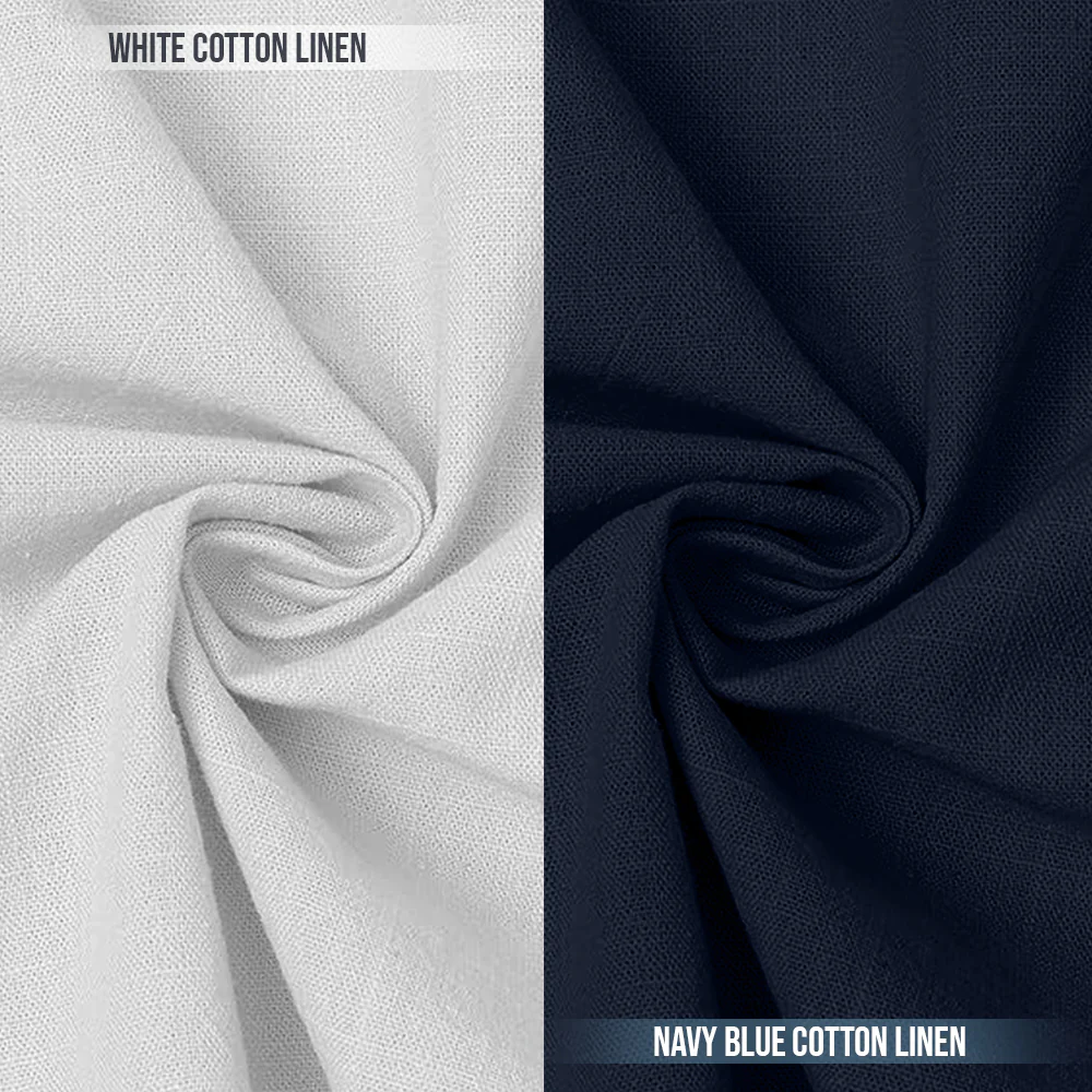 Pack of 2 | Men's Cotton-Linen Chinese Collar T-Neck Shirts | White & Navy Blue Combo | Regular fit - Image 2