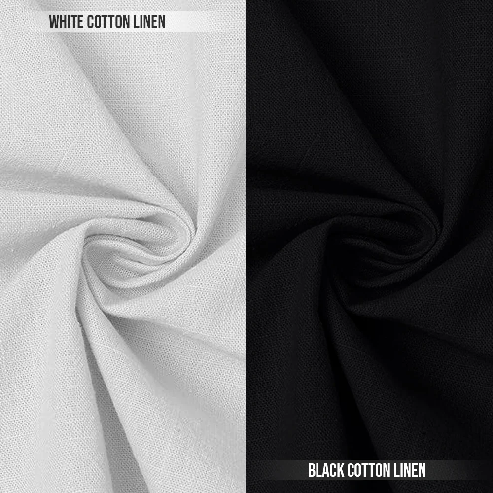 Pack of 2 | Men's Cotton-Linen Chinese Collar T-Neck Shirts | White & Black Combo | Regular fit - Image 2
