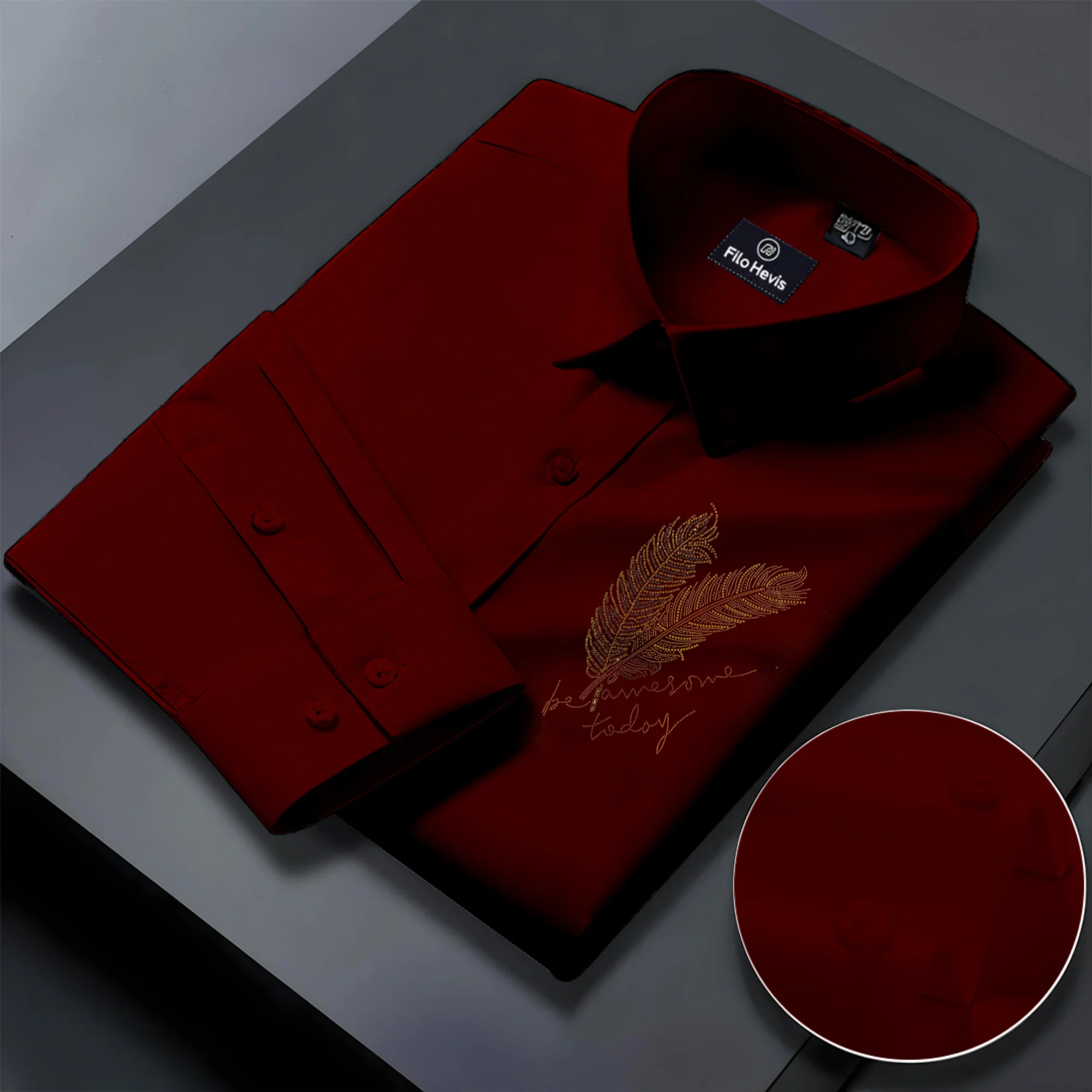 PARTY SHIRTS FOR MEN | PREMIUM SHIRTS | CLUB SHIRTS Feather Embroidery-Maroon