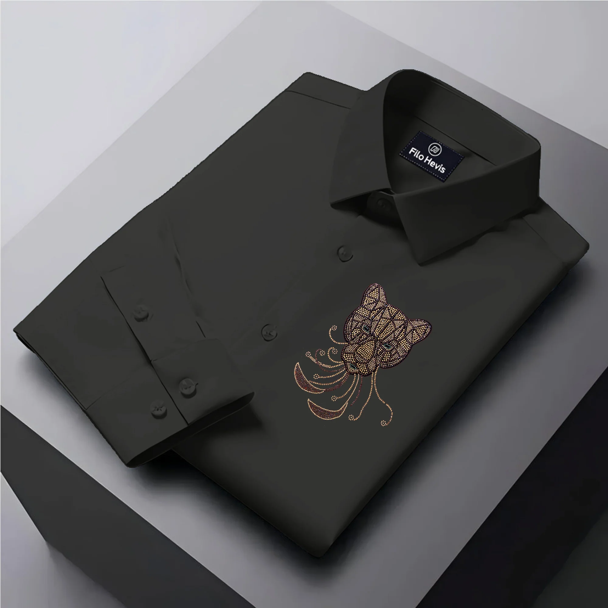 PARTY SHIRTS FOR MEN | PREMIUM SHIRTS | CLUB SHIRTS Tiger Embroidery-DARK GREY