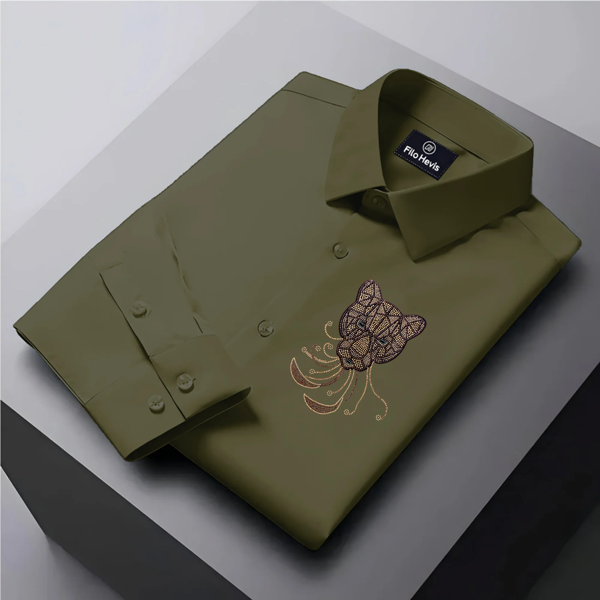PARTY SHIRTS FOR MEN | PREMIUM SHIRTS | CLUB SHIRTS Tiger Embroidery-MEHNDI GREEN