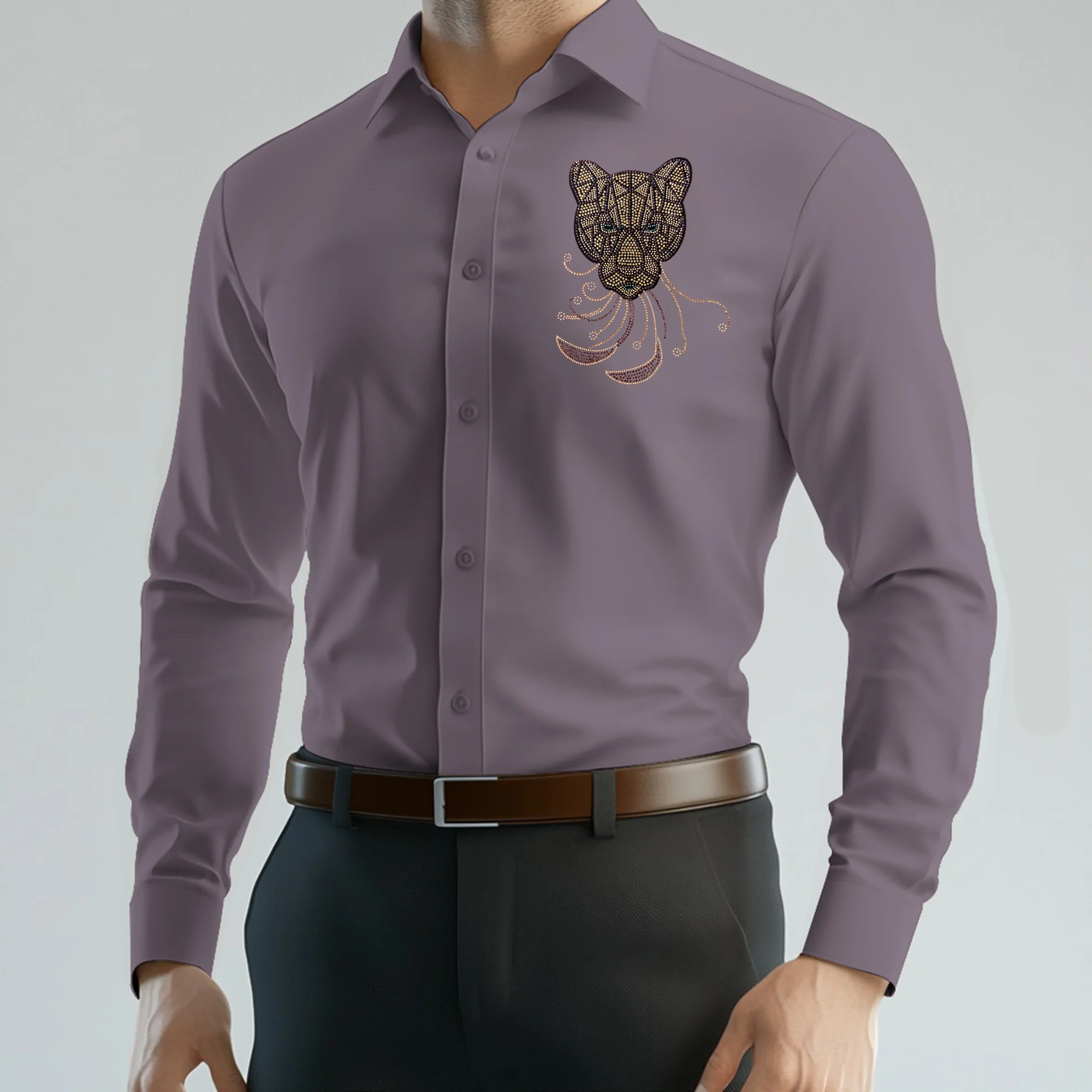 PARTY SHIRTS FOR MEN | PREMIUM SHIRTS | CLUB SHIRTS Tiger Embroidery-ONION - Image 2
