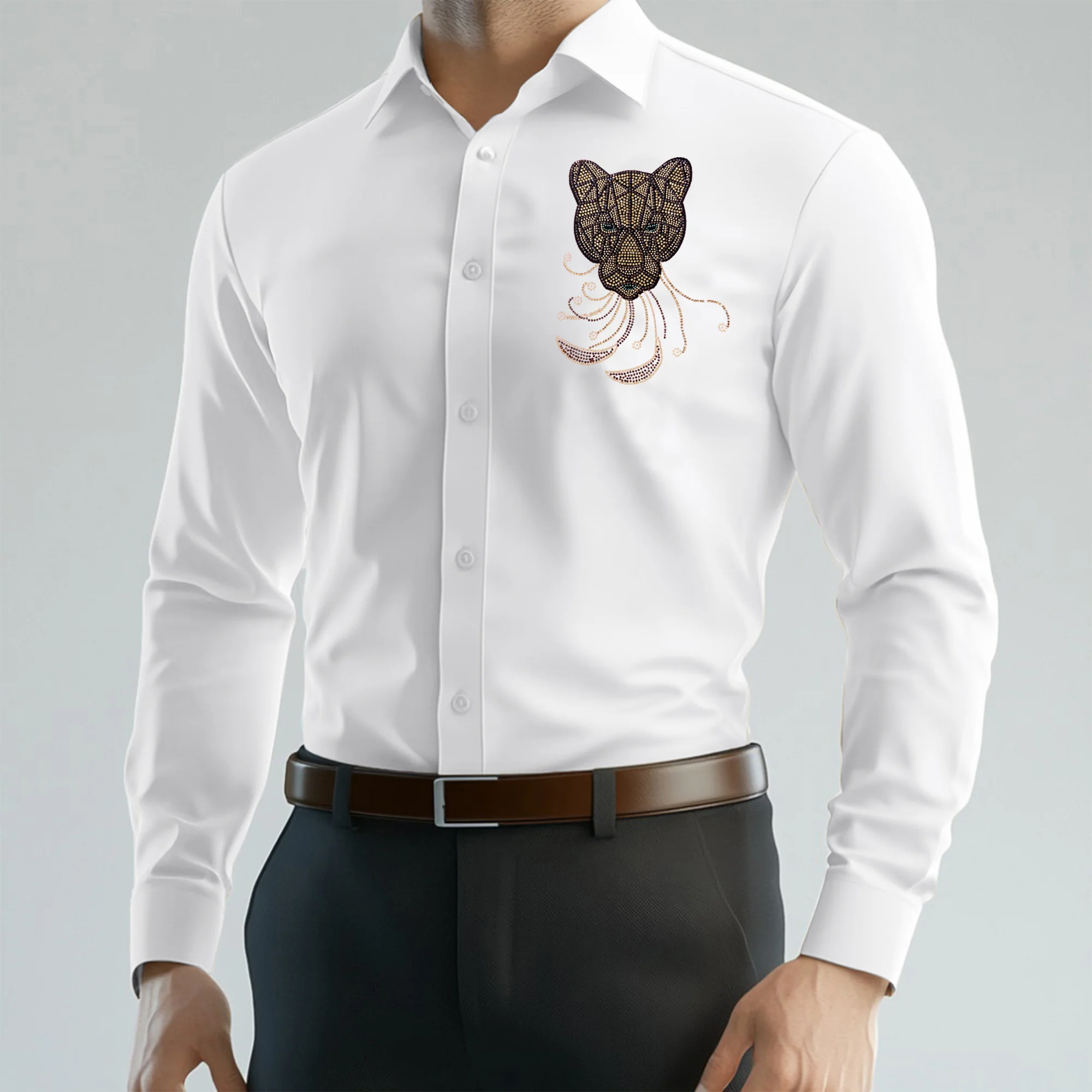 PARTY SHIRTS FOR MEN | PREMIUM SHIRTS | CLUB SHIRTS Tiger Embroidery-WHITE - Image 2