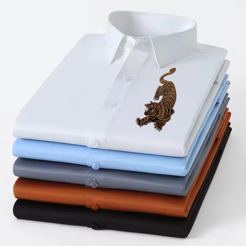 PARTY SHIRTS FOR MEN | PREMIUM SHIRTS | CLUB SHIRTS Tiger Embroidery-Teal Blue - Image 3