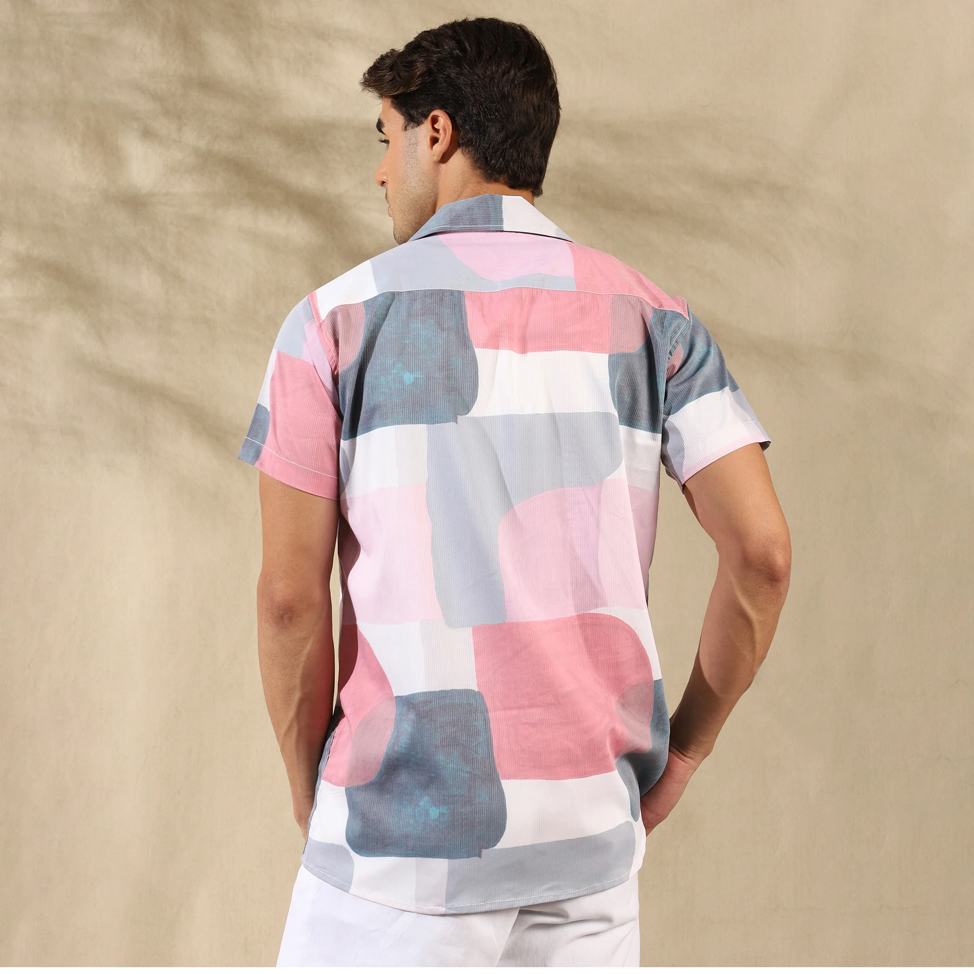 PEACH PINK HALF CASUAL PRINTED COTTON SHIRT REGULAR FIT FOR MEN - Image 3