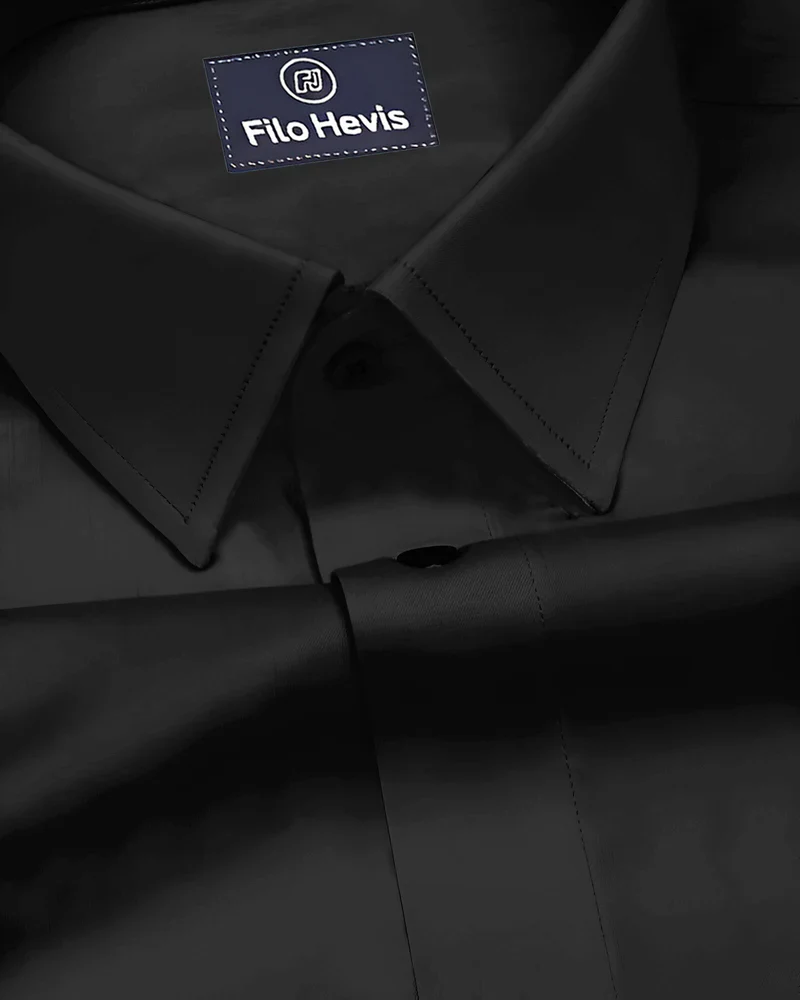 PLUS SIZE FORMAL SHIRTS IN COTTON FOR MEN (Single Pocket)- Black - Image 3