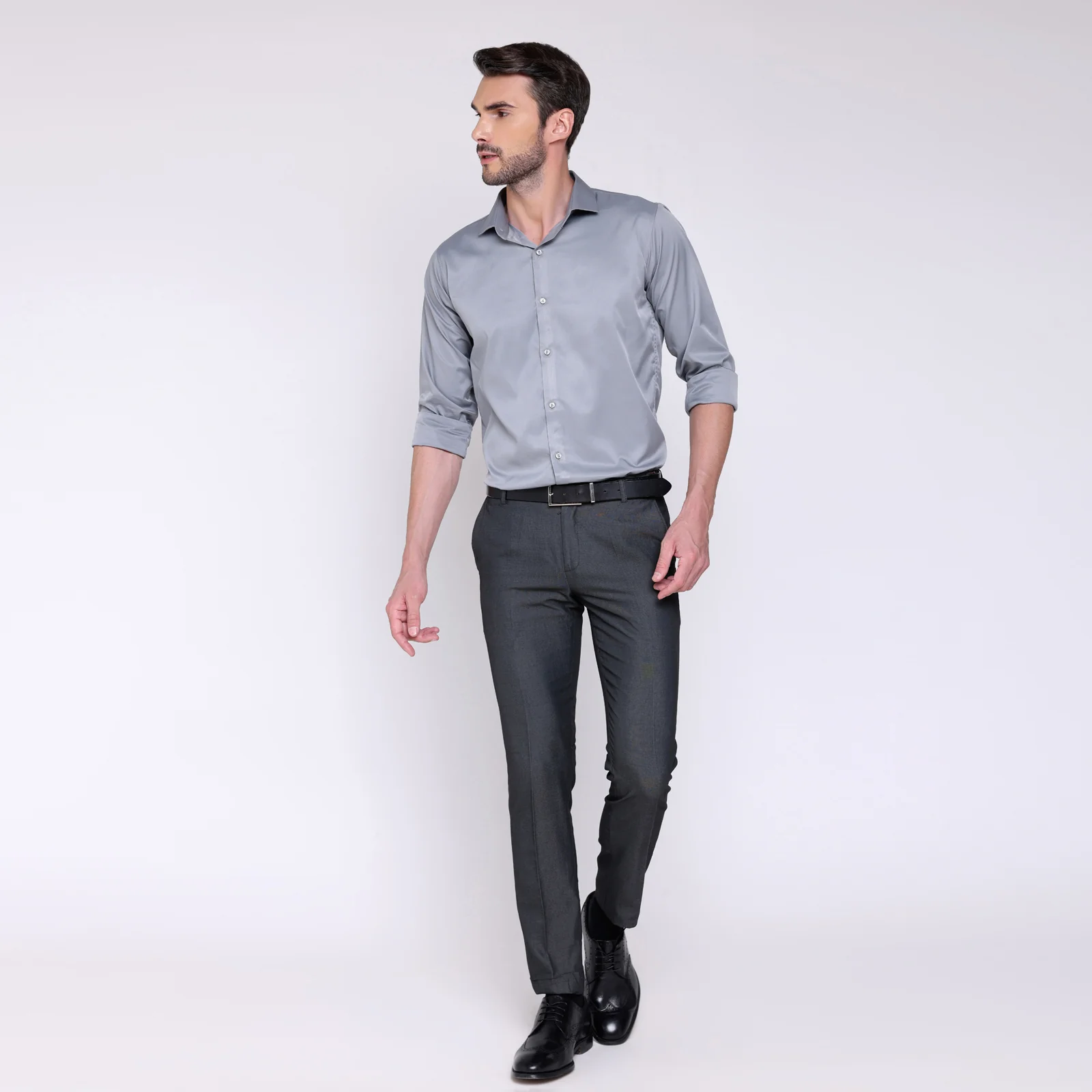PREMIUM SATIN SHIRT | FORMAL SHIRT FOR MEN | LUXURIOUS SATIN LYCRA PARTY WEAR-Grey Shirt - Image 5