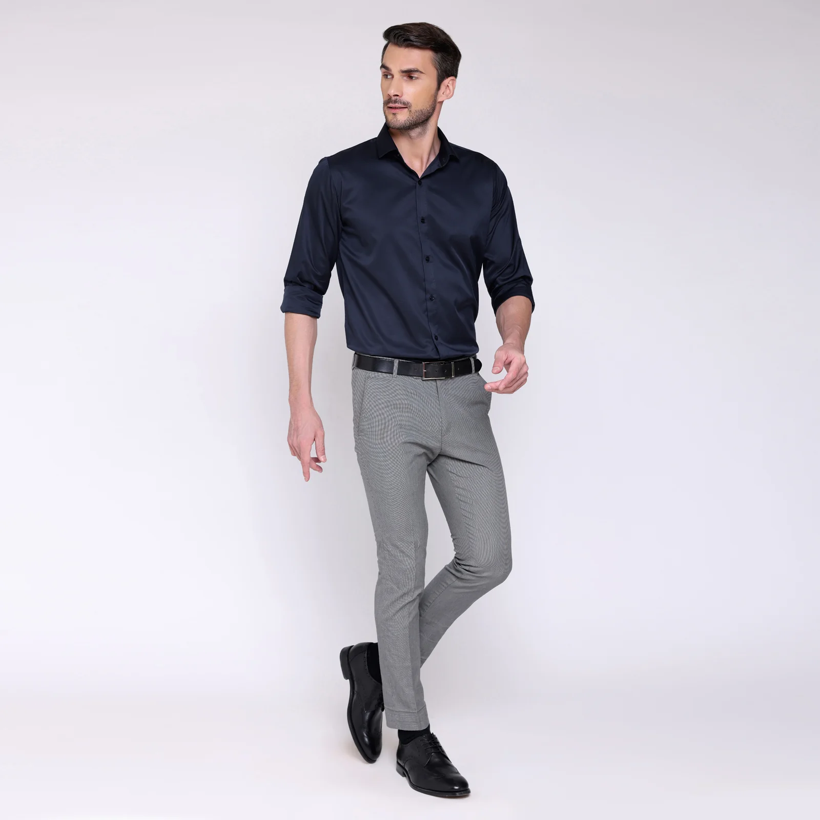 PREMIUM SATIN SHIRT | FORMAL SHIRT FOR MEN | LUXURIOUS SATIN LYCRA PARTY WEAR-Navy Blue Shirt - Image 6