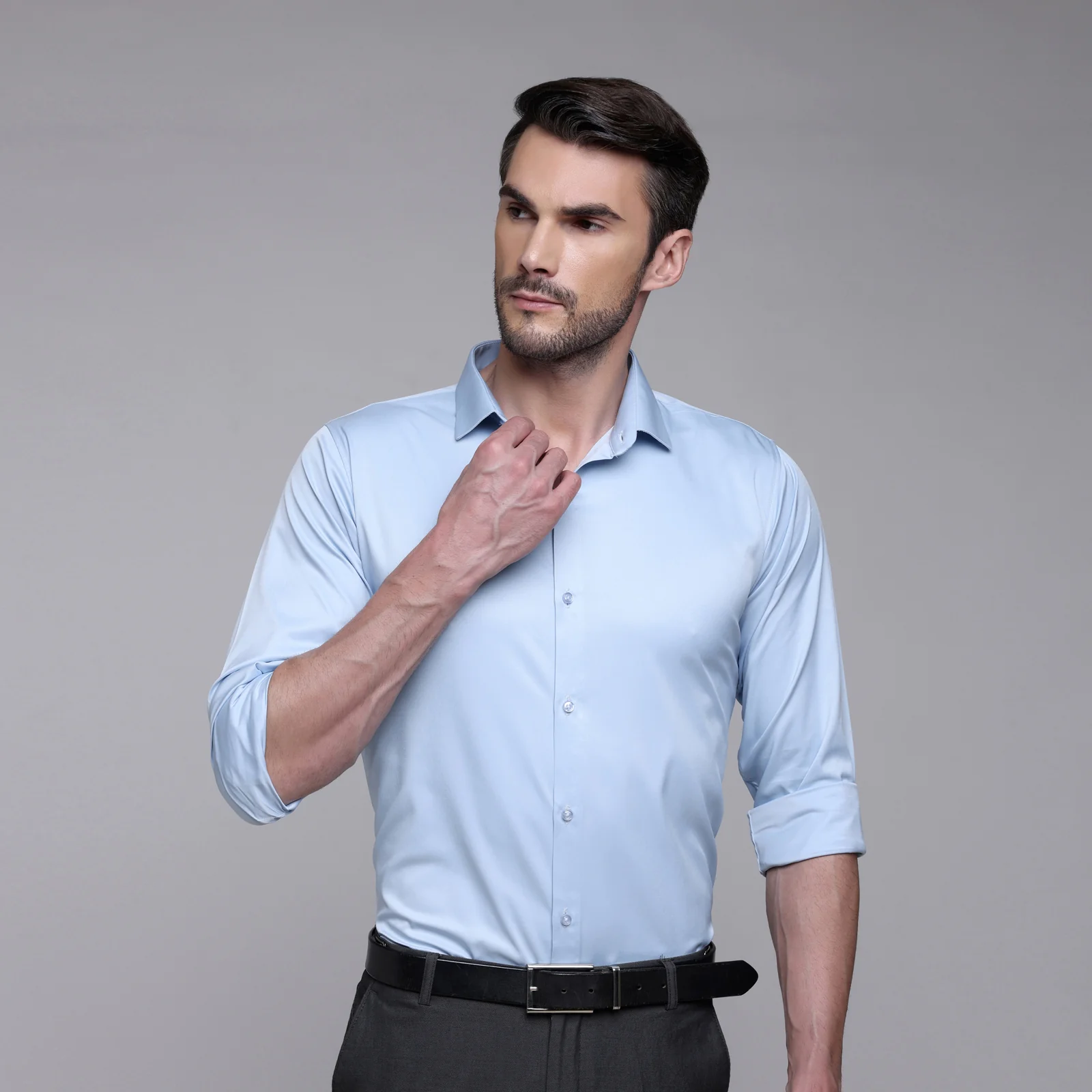 PREMIUM SATIN SHIRT | FORMAL SHIRT FOR MEN | LUXURIOUS SATIN LYCRA PARTY WEAR-Sky Blue Shirt - Image 3
