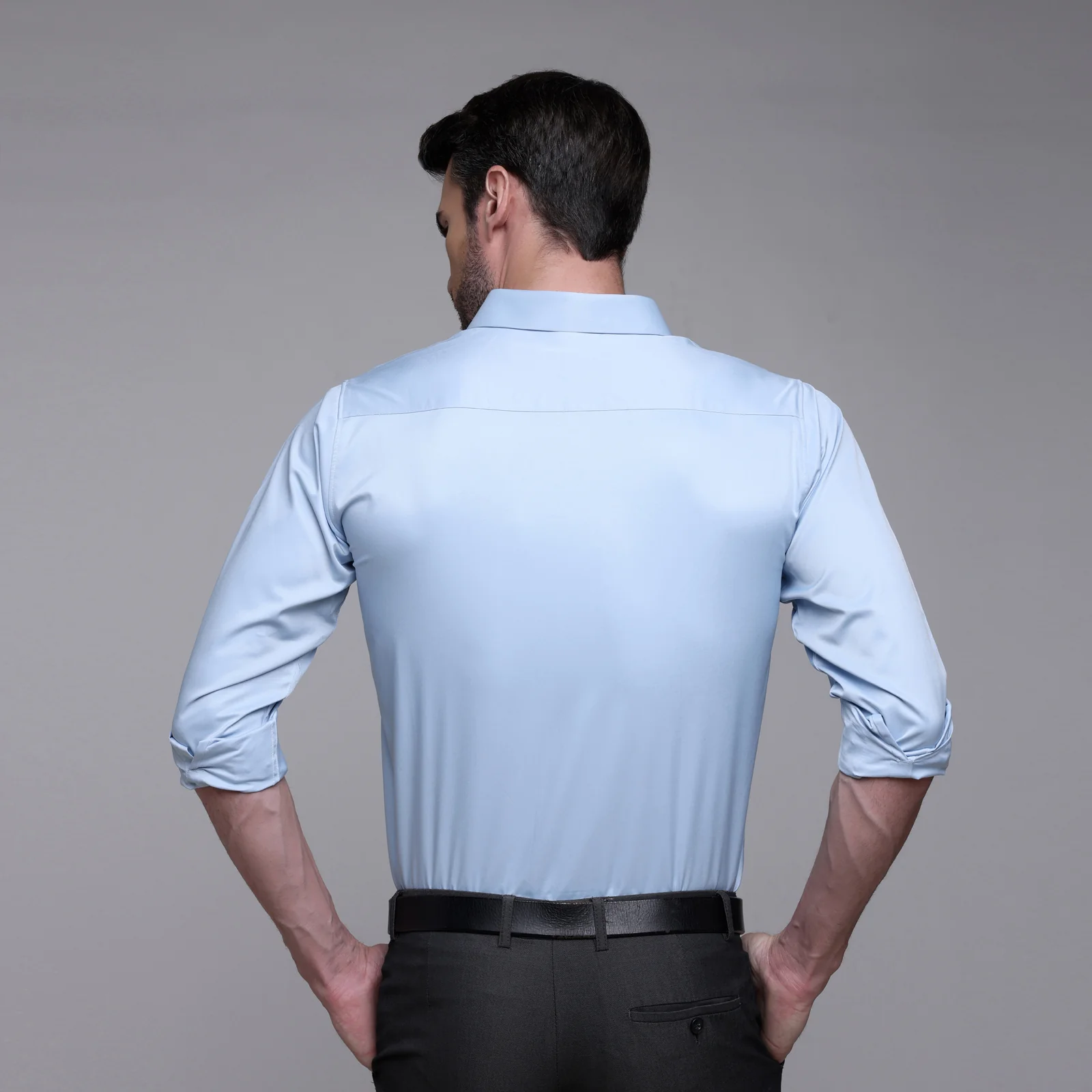 PREMIUM SATIN SHIRT | FORMAL SHIRT FOR MEN | LUXURIOUS SATIN LYCRA PARTY WEAR-Sky Blue Shirt - Image 4