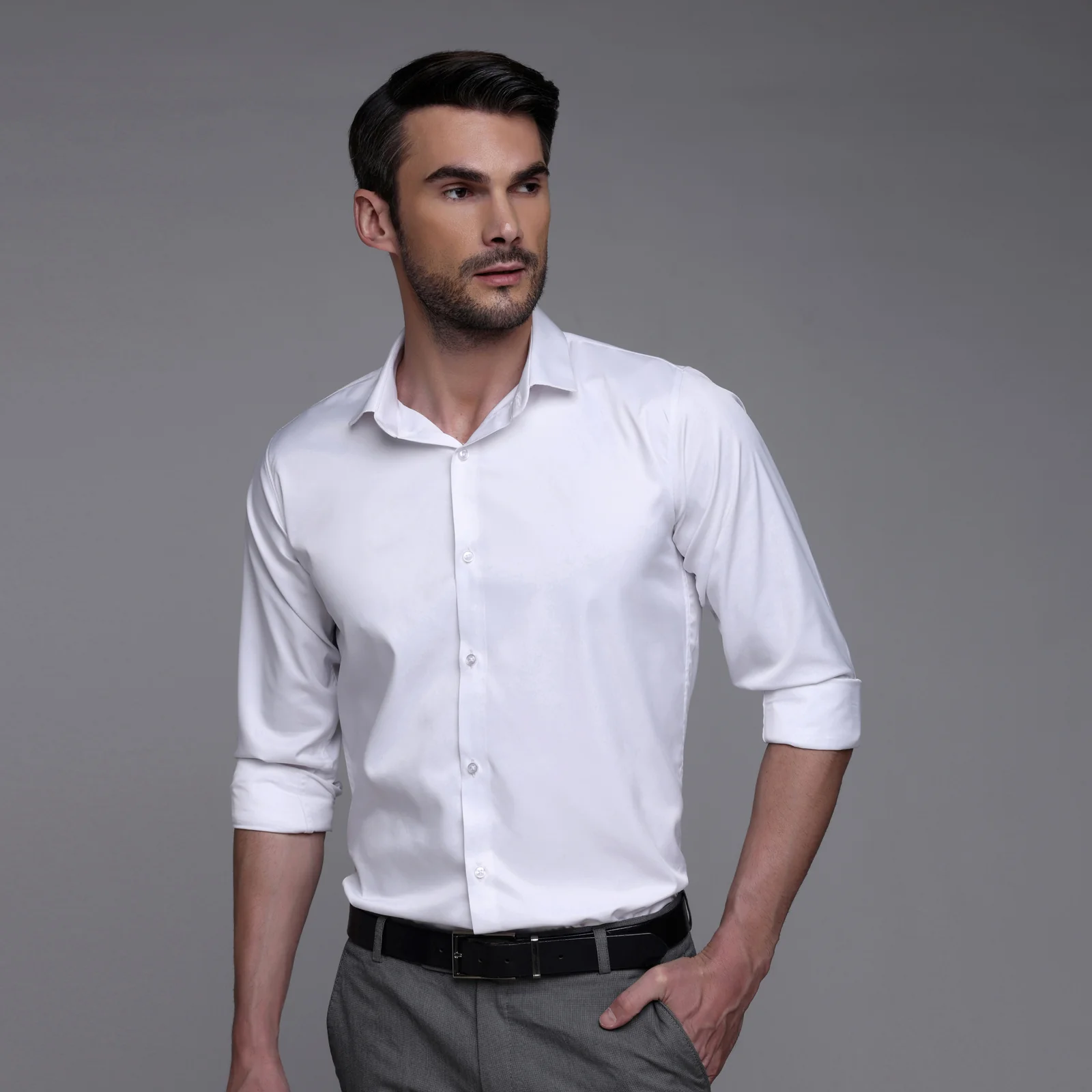 PREMIUM SATIN SHIRT | FORMAL SHIRT FOR MEN | LUXURIOUS SATIN LYCRA PARTY WEAR-White Shirt - Image 3