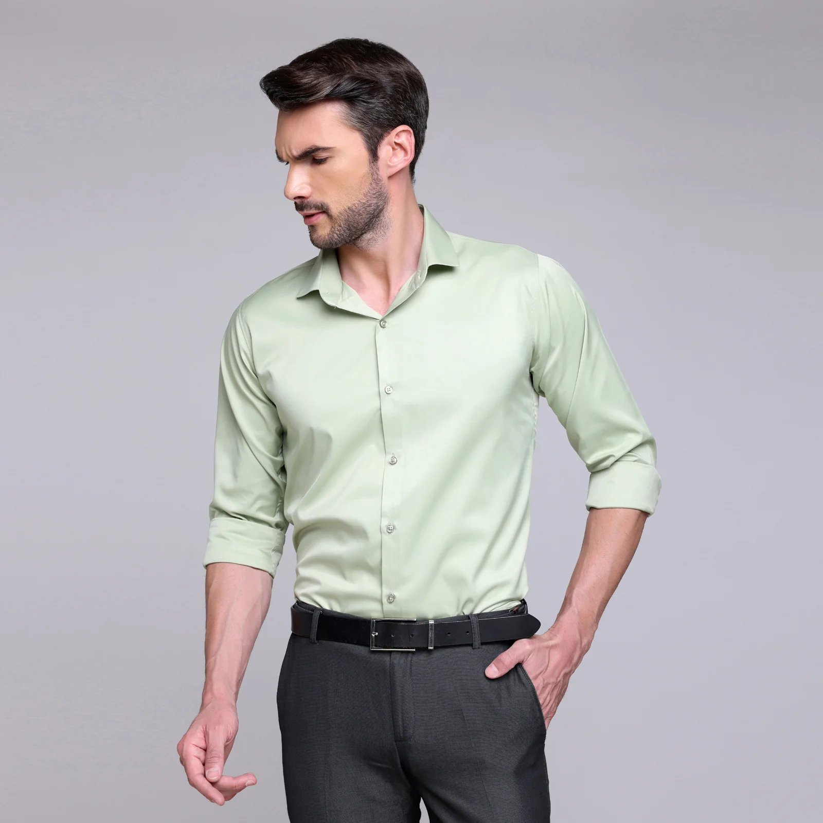 PREMIUM SATIN SHIRT | FORMAL SHIRT FOR MEN | LUXURIOUS SATIN LYCRA PARTY WEAR-Pista Mint Green Shirt - Image 3