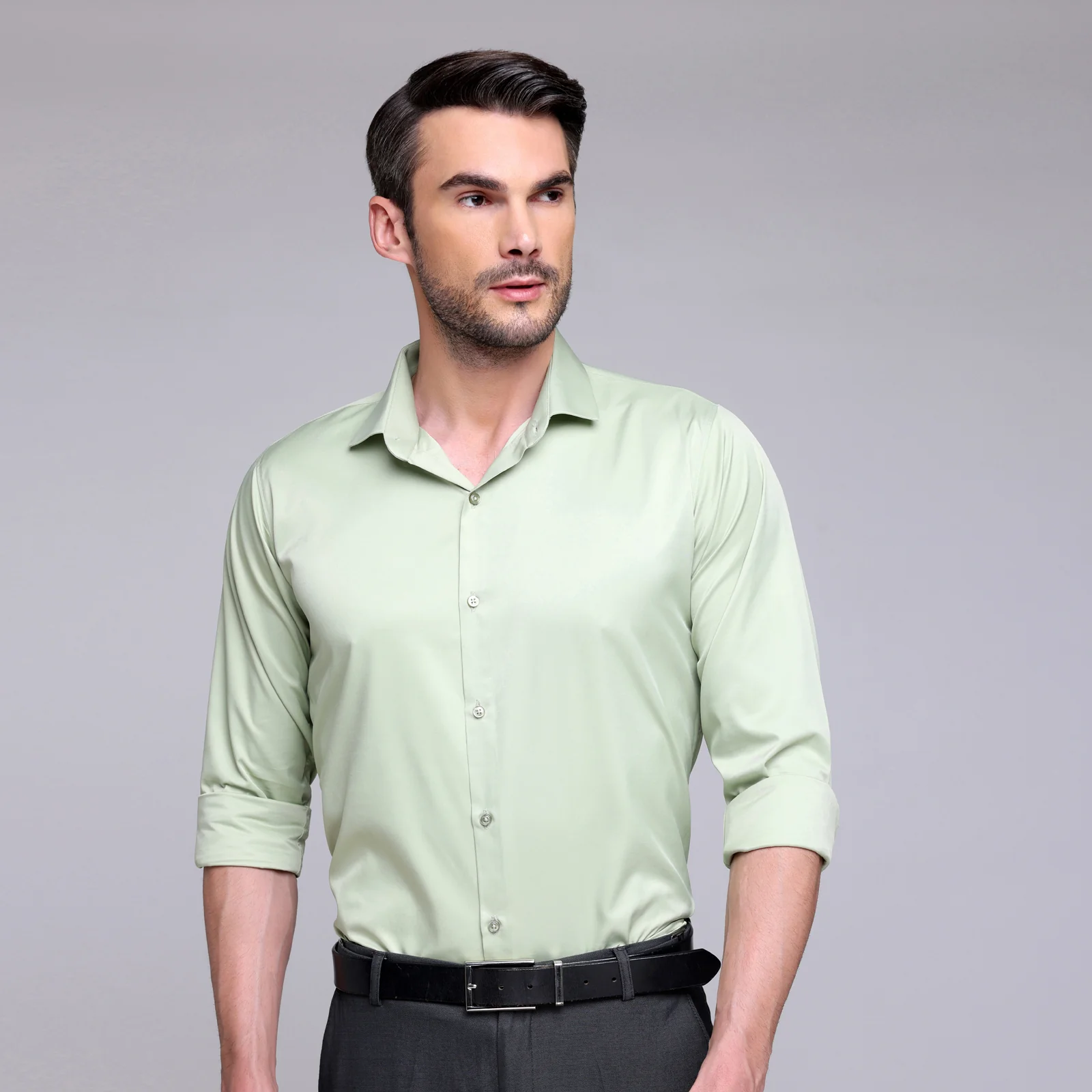PREMIUM SATIN SHIRT | FORMAL SHIRT FOR MEN | LUXURIOUS SATIN LYCRA PARTY WEAR-Pista Mint Green Shirt - Image 4