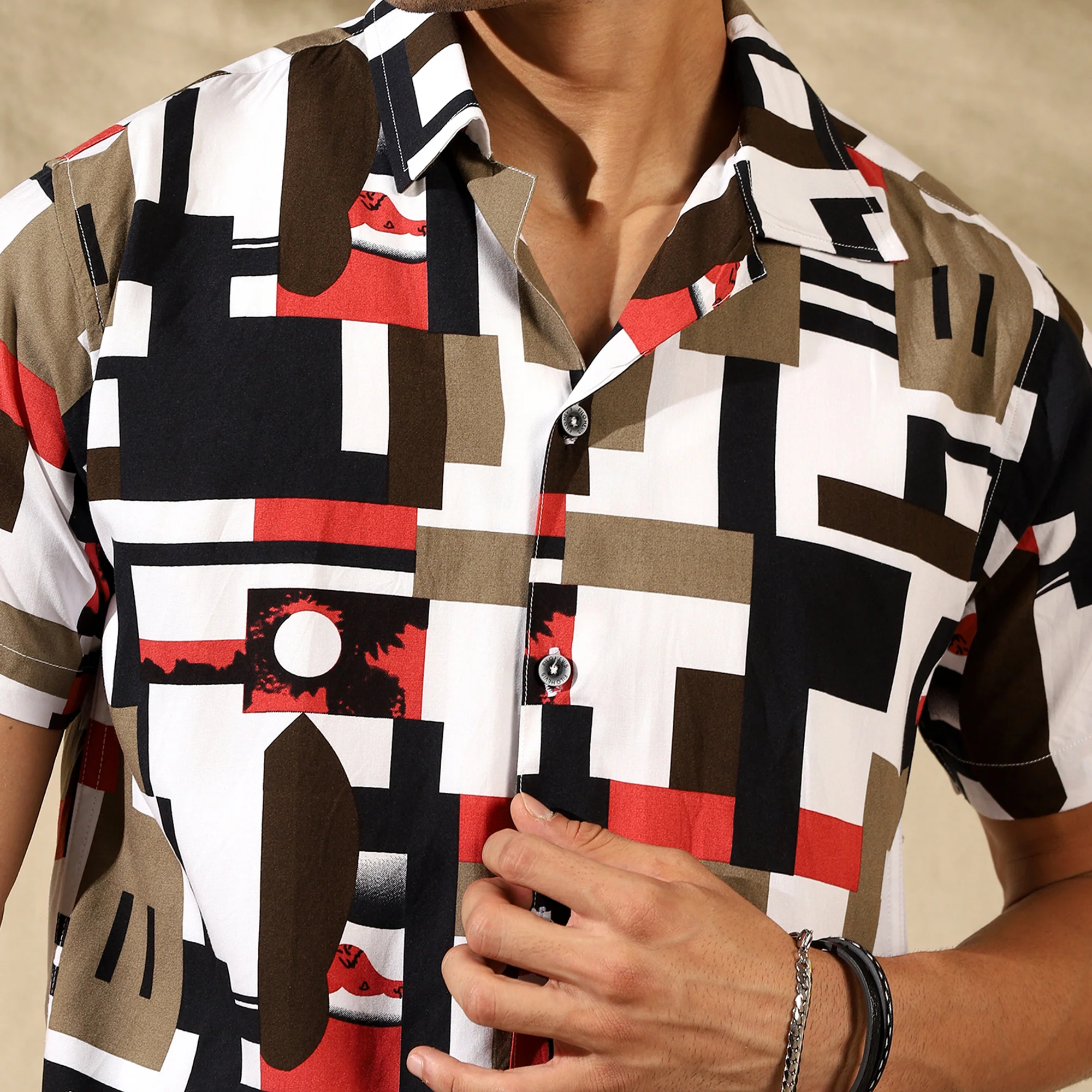 RED HALF CASUAL PRINTED COTTON SHIRT REGULAR FIT FOR MEN - Image 3