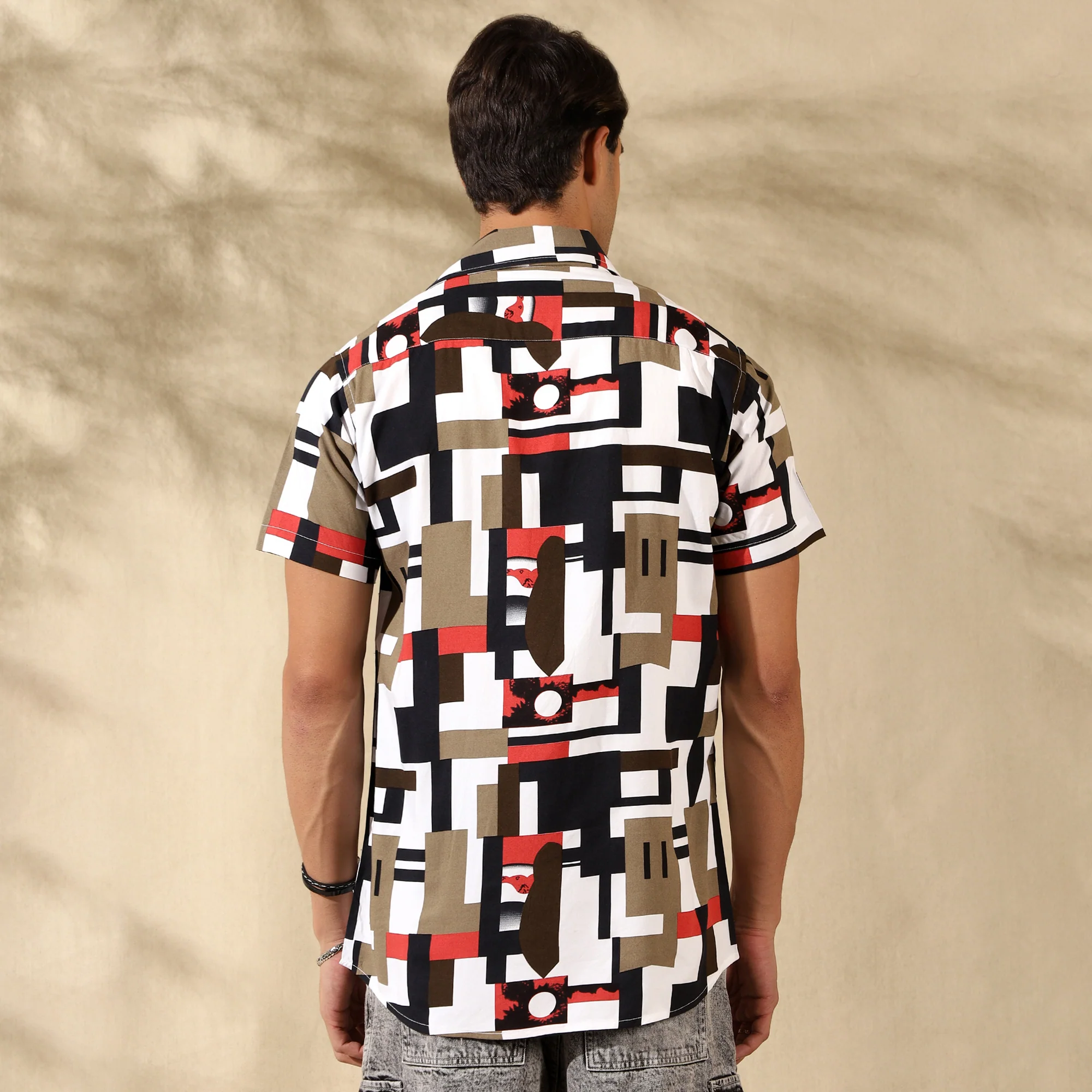 RED HALF CASUAL PRINTED COTTON SHIRT REGULAR FIT FOR MEN - Image 4