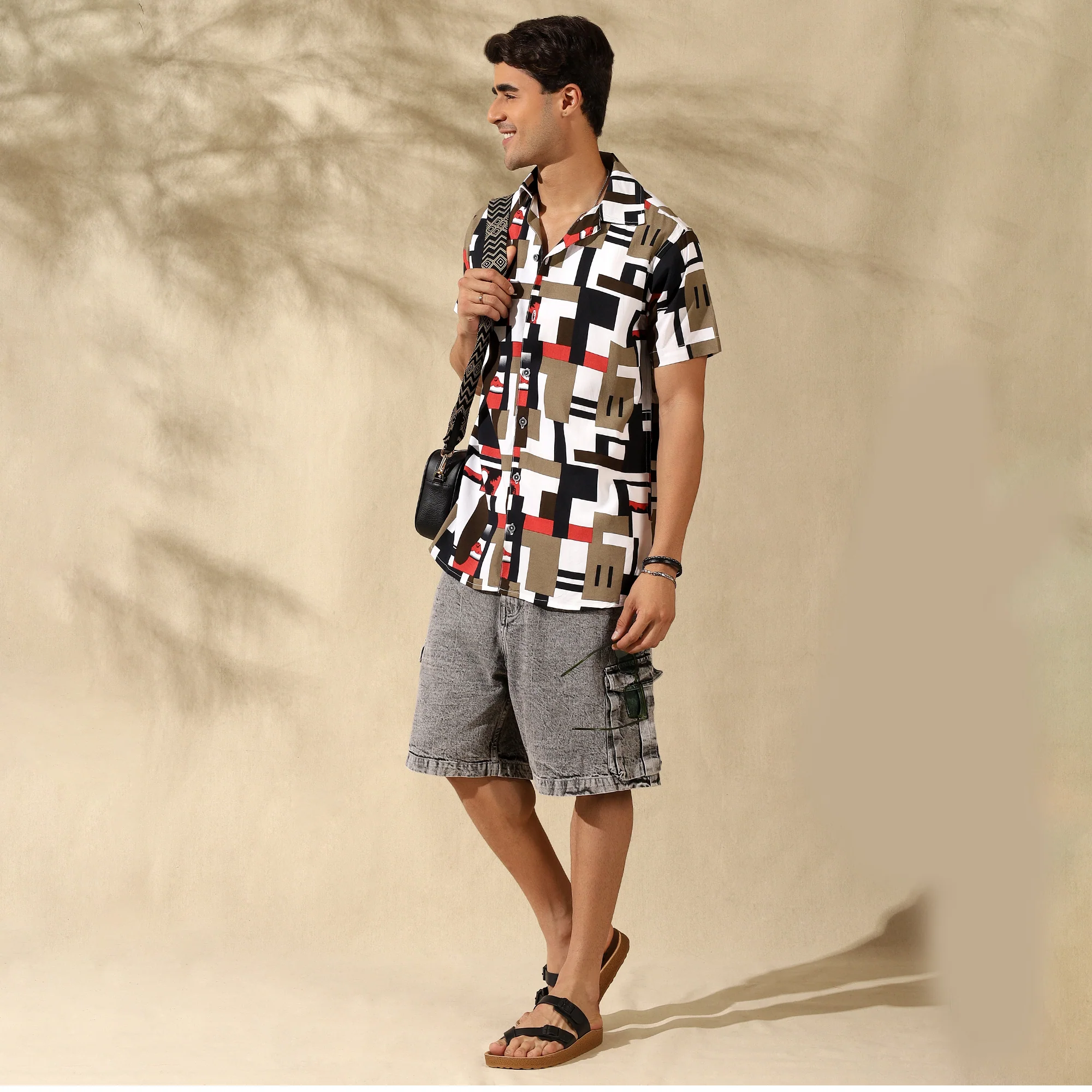 RED HALF CASUAL PRINTED COTTON SHIRT REGULAR FIT FOR MEN - Image 5