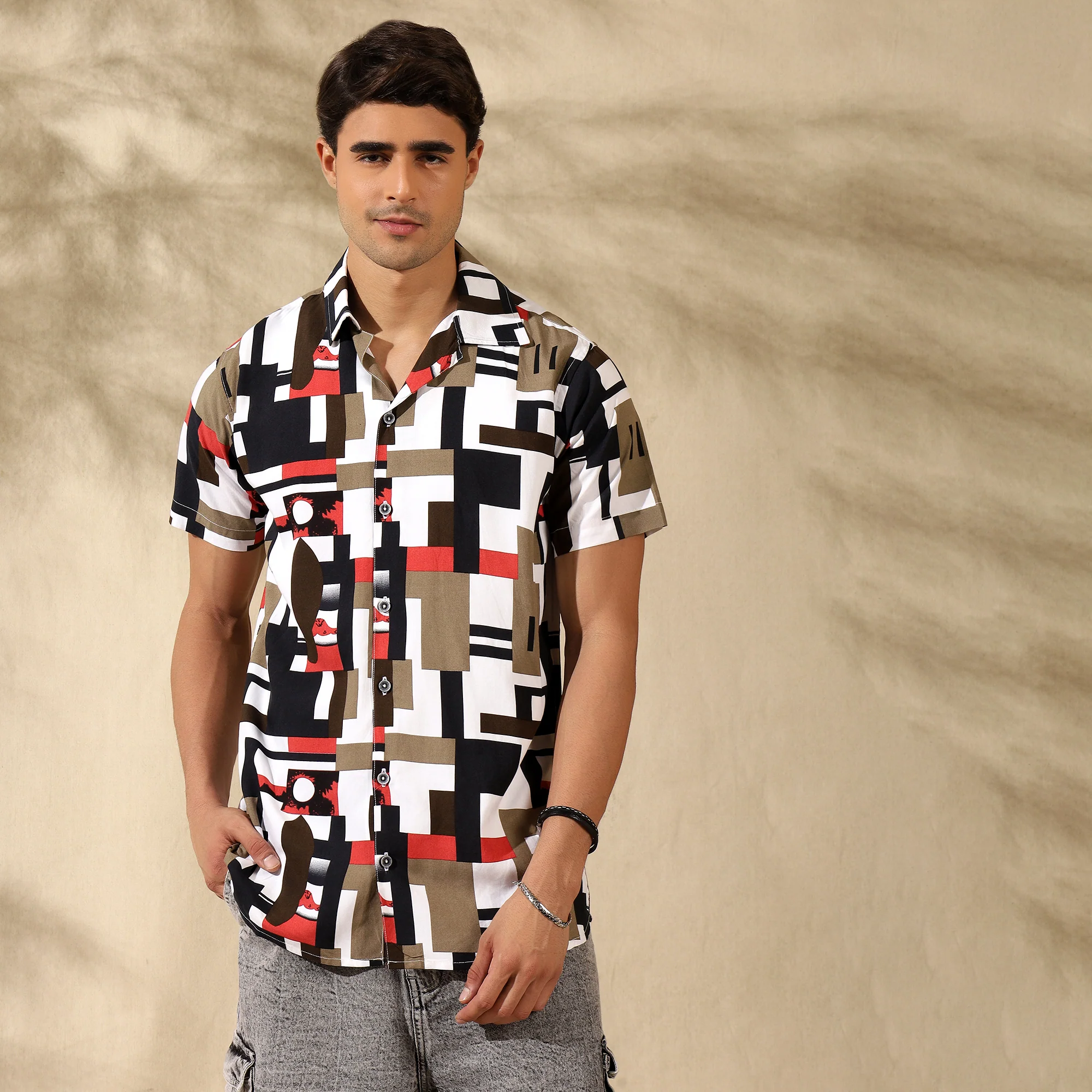 RED HALF CASUAL PRINTED COTTON SHIRT REGULAR FIT FOR MEN - Image 6
