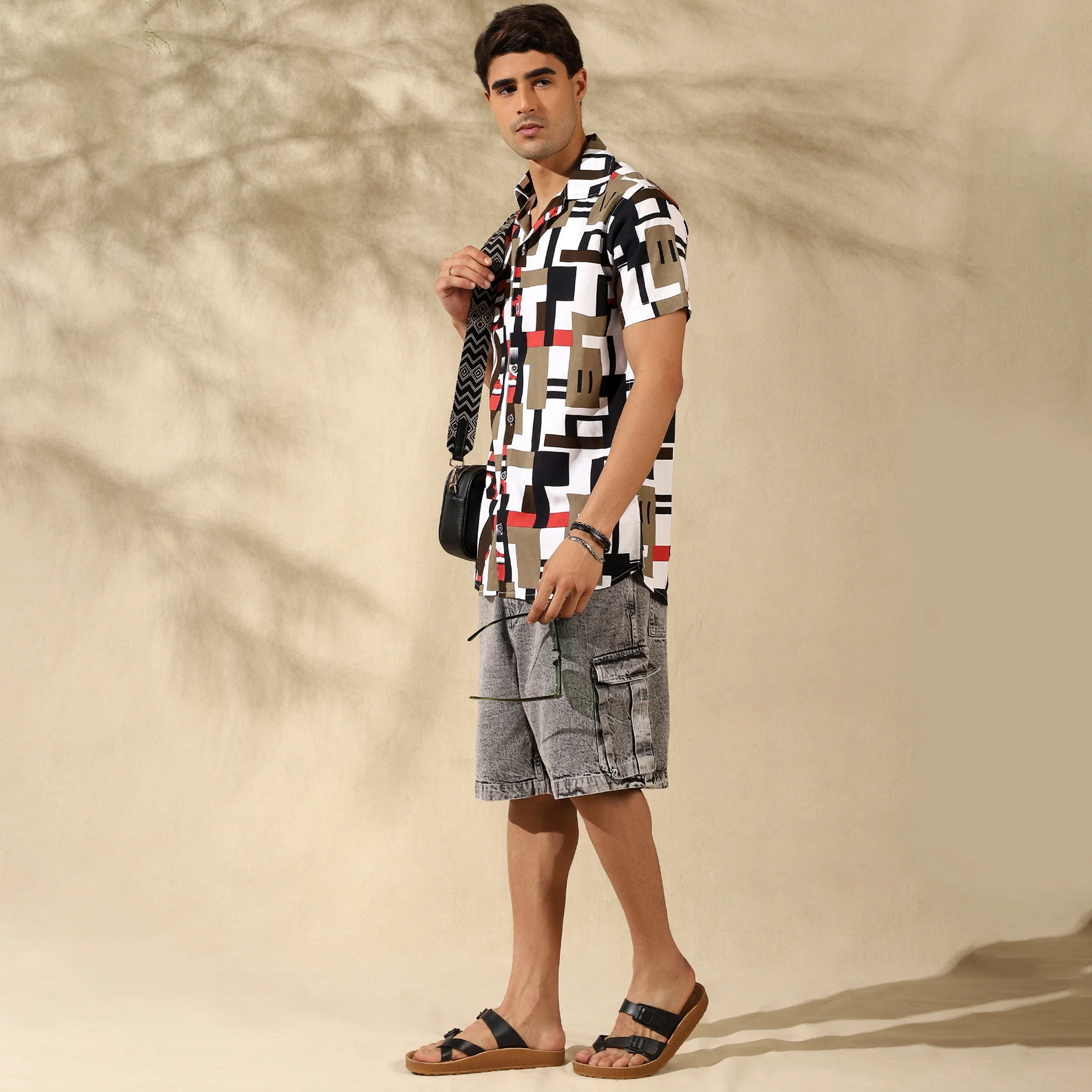 RED HALF CASUAL PRINTED COTTON SHIRT REGULAR FIT FOR MEN - Image 7