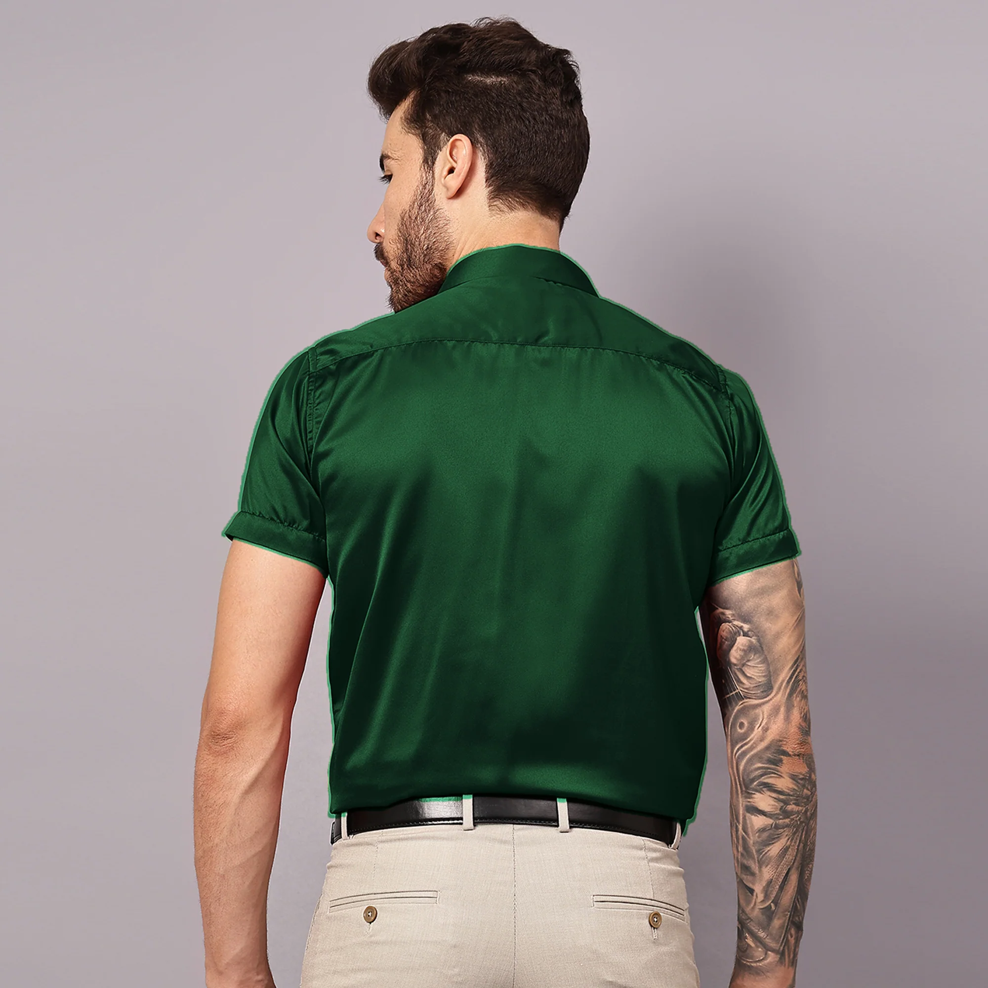 Men’s Satin Half Sleeve Formal Shirt – Premium Soft & Shiny Finish-Green - Image 4