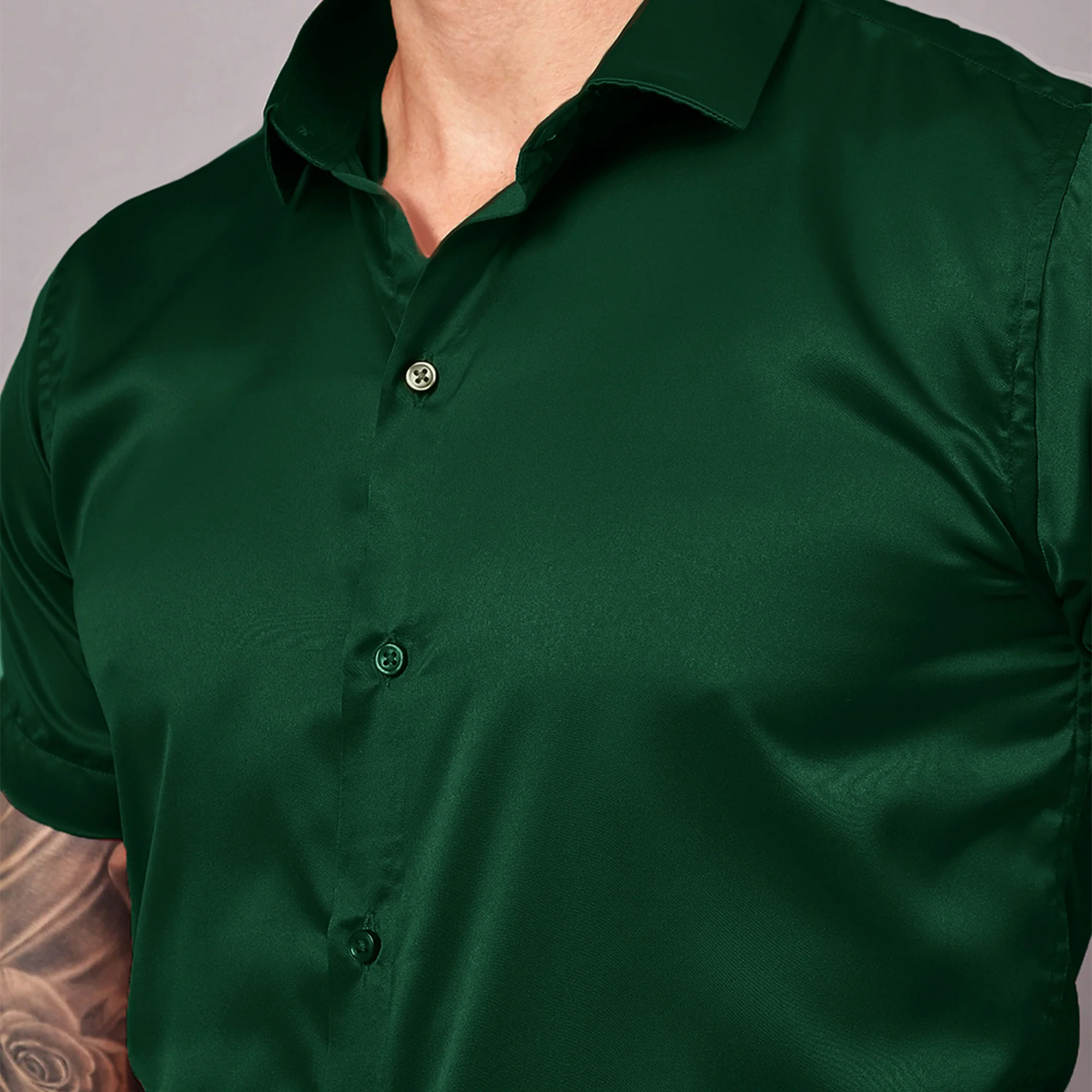 Men’s Satin Half Sleeve Formal Shirt – Premium Soft & Shiny Finish-Green - Image 5