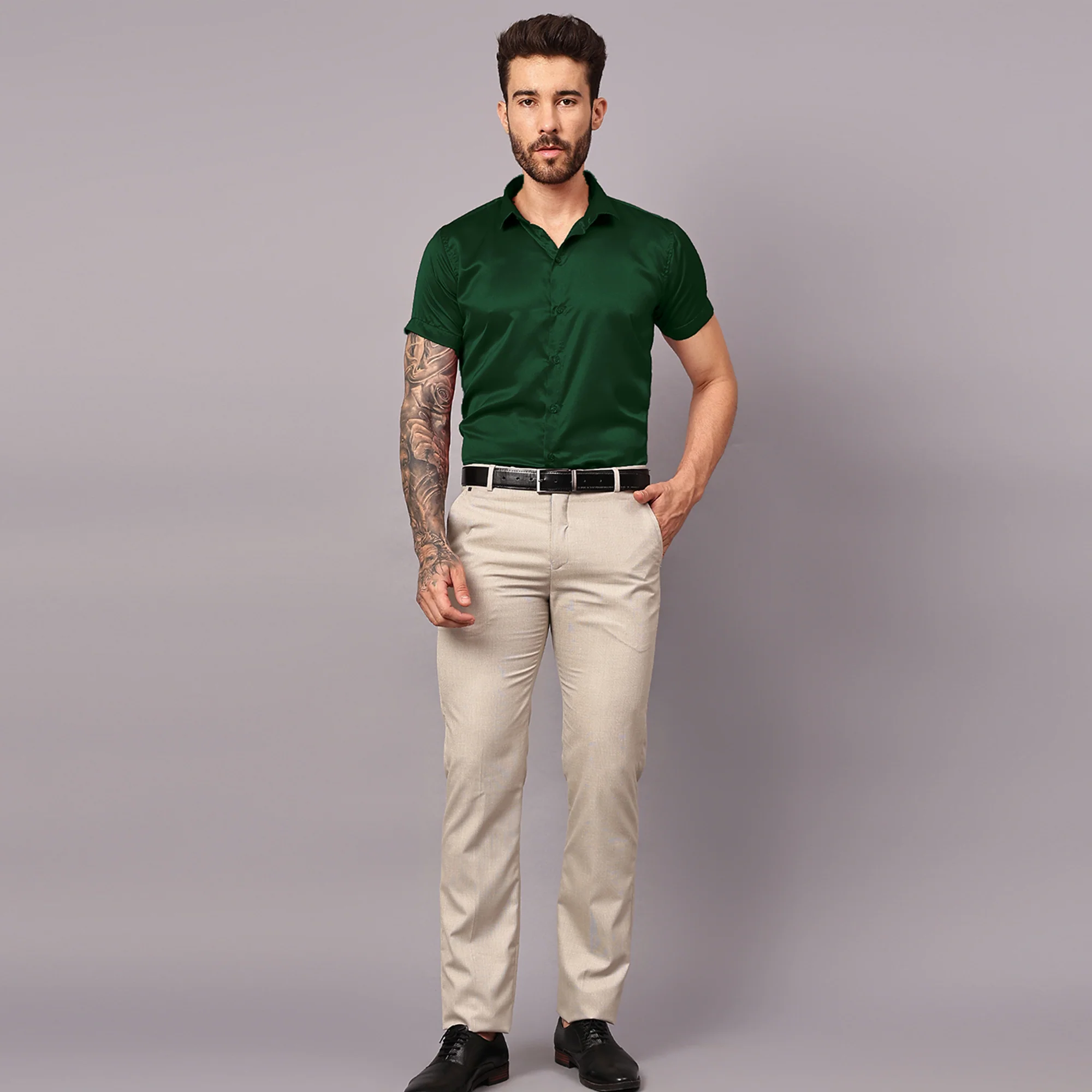 Men’s Satin Half Sleeve Formal Shirt – Premium Soft & Shiny Finish-Green - Image 6