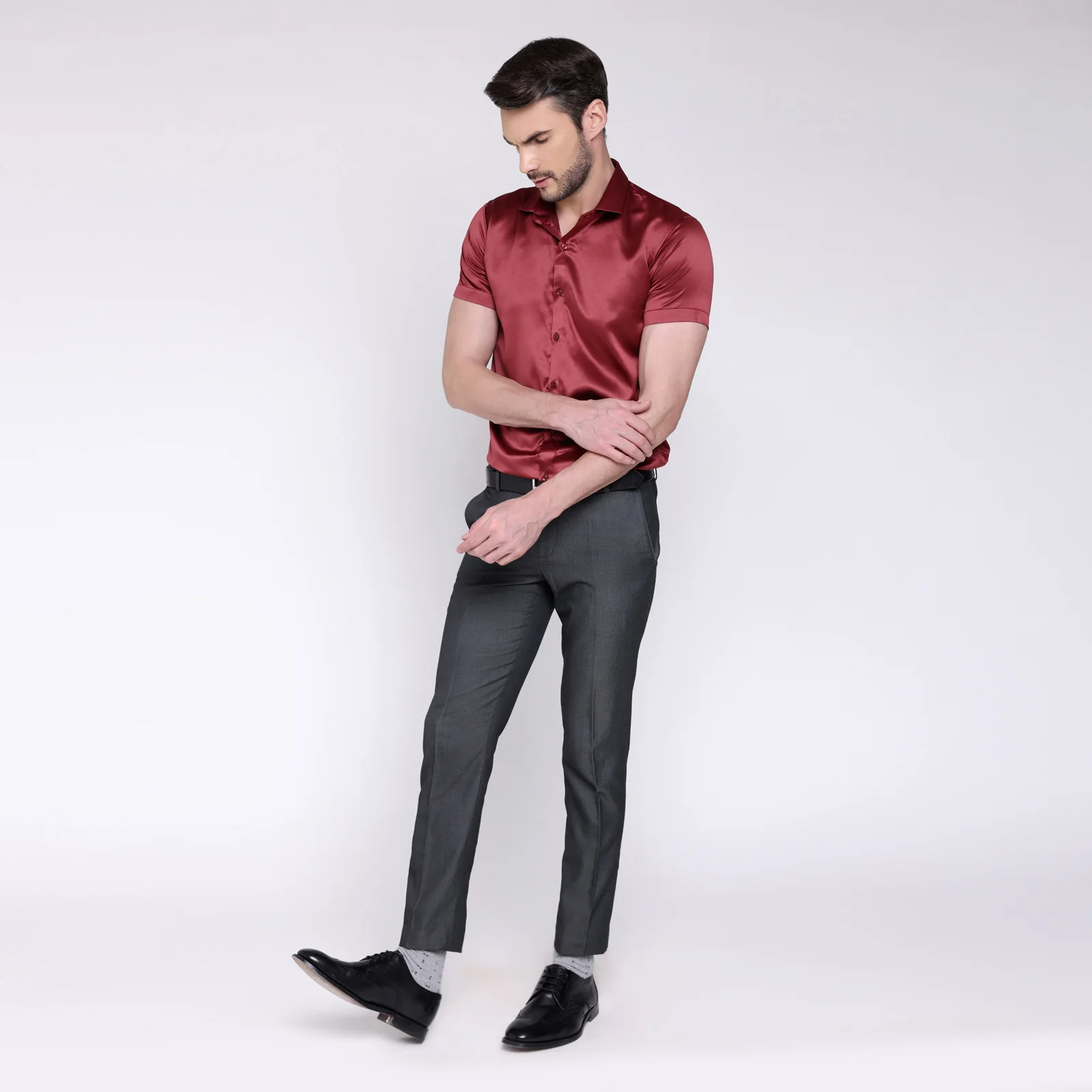 Men’s Satin Half Sleeve Formal Shirt – Premium Soft & Shiny Finish-Maroon - Image 5