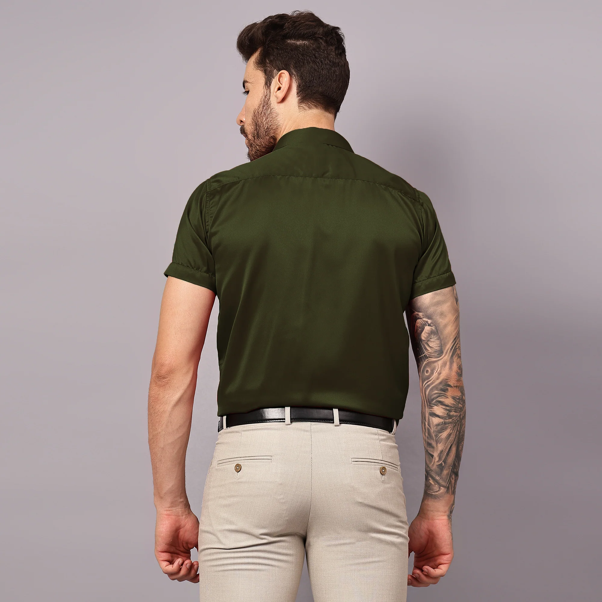 Men’s Satin Half Sleeve Formal Shirt – Premium Soft & Shiny Finish-Olive Green - Image 3