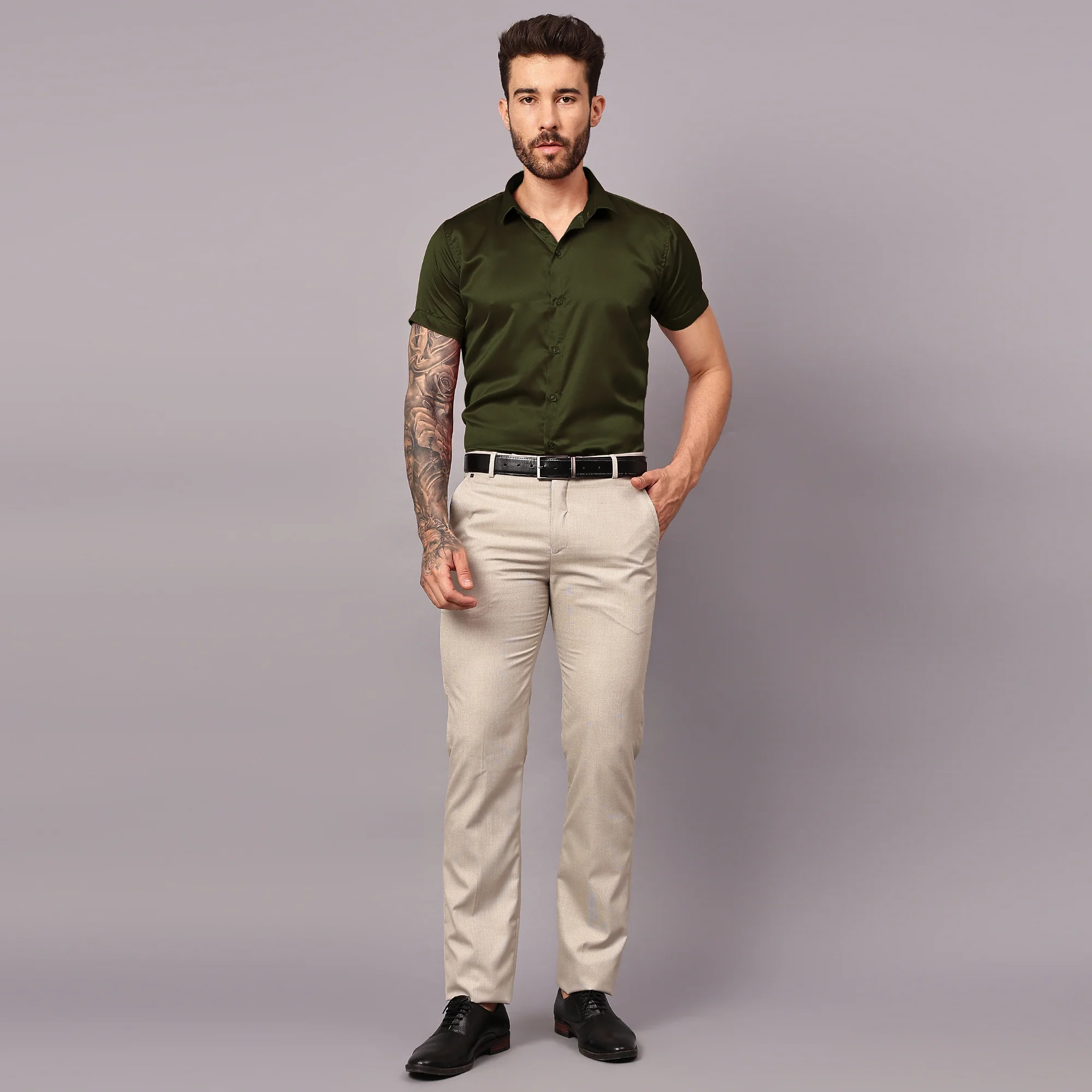 Men’s Satin Half Sleeve Formal Shirt – Premium Soft & Shiny Finish-Olive Green - Image 5