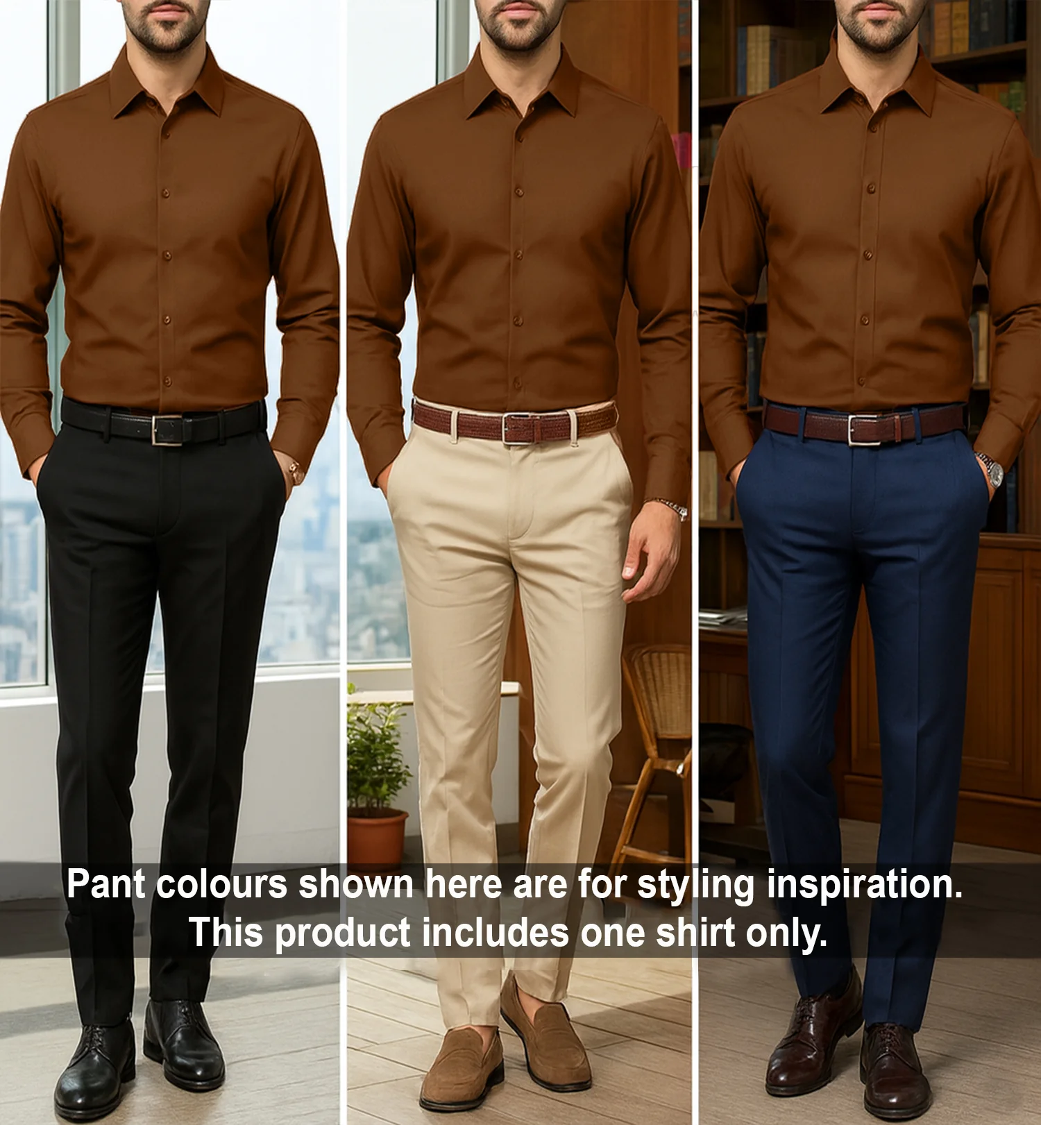 Men's Satin Lycra formal Full Sleeve shirt-Brown - Image 4