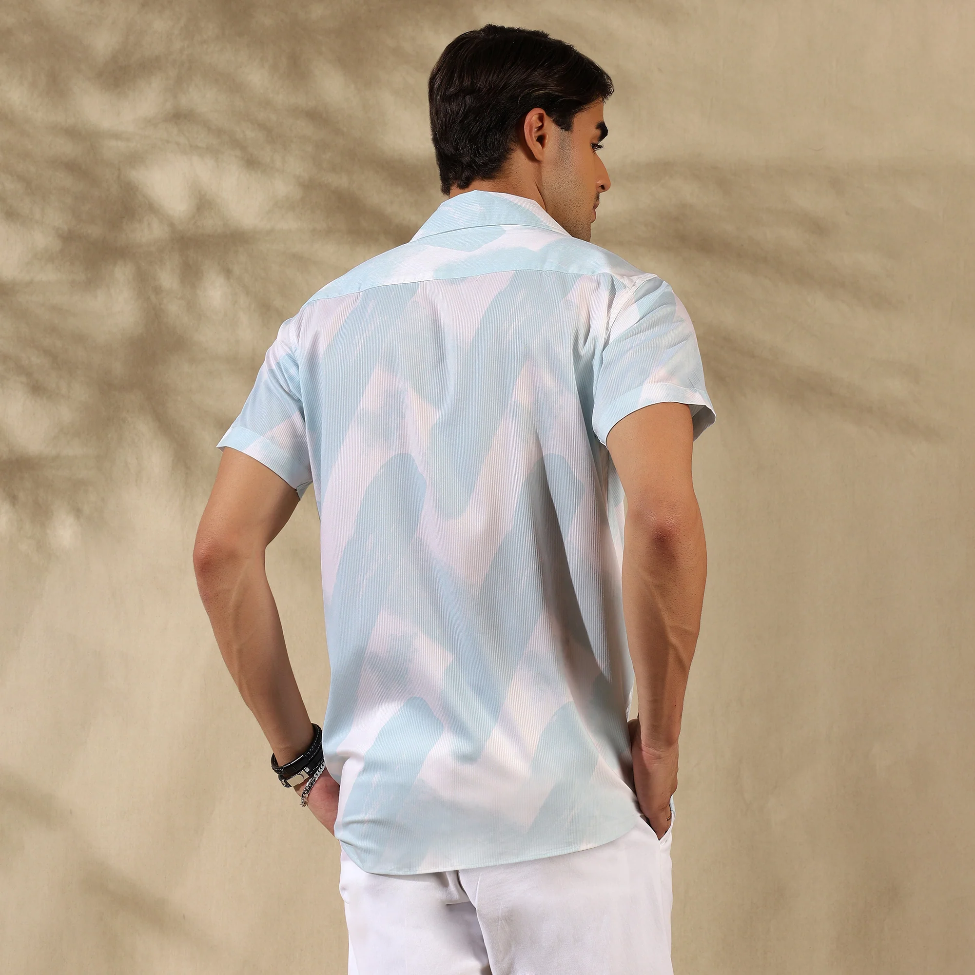 SEA GREEN HALF CASUAL PRINTED COTTON SHIRT REGULAR FIT FOR MEN - Image 3