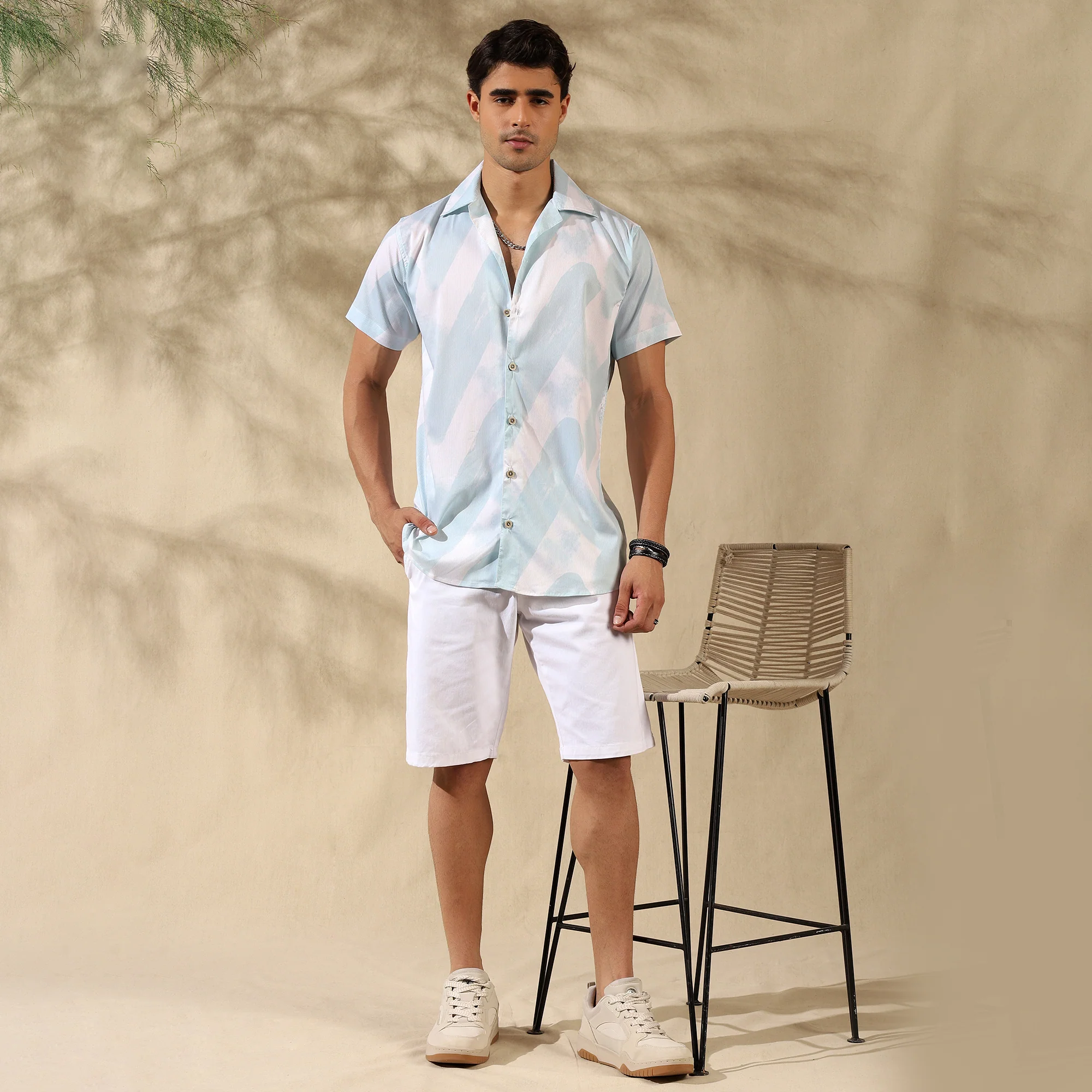 SEA GREEN HALF CASUAL PRINTED COTTON SHIRT REGULAR FIT FOR MEN - Image 4