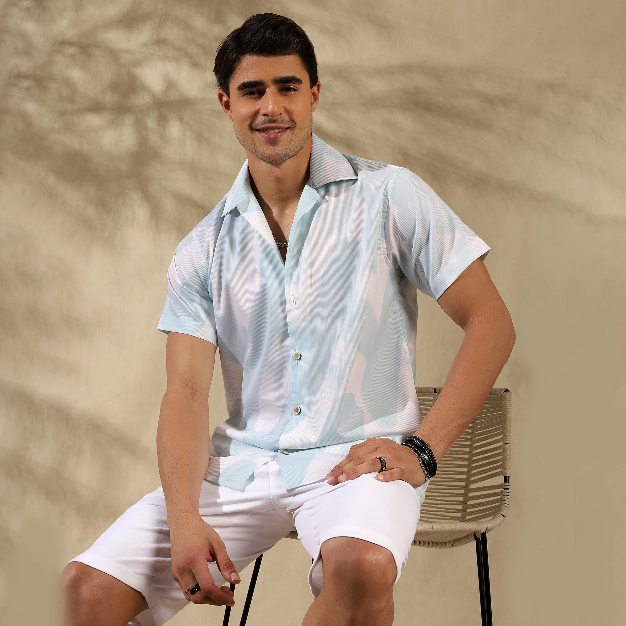SEA GREEN HALF CASUAL PRINTED COTTON SHIRT REGULAR FIT FOR MEN - Image 6