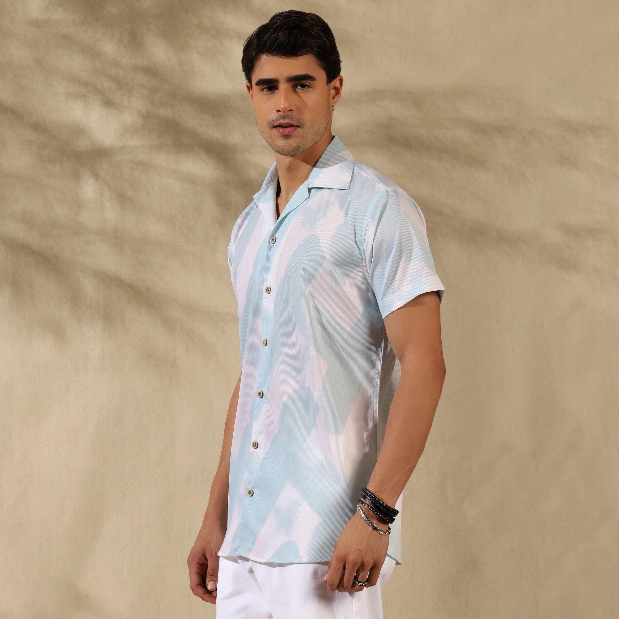 SEA GREEN HALF CASUAL PRINTED COTTON SHIRT REGULAR FIT FOR MEN - Image 8